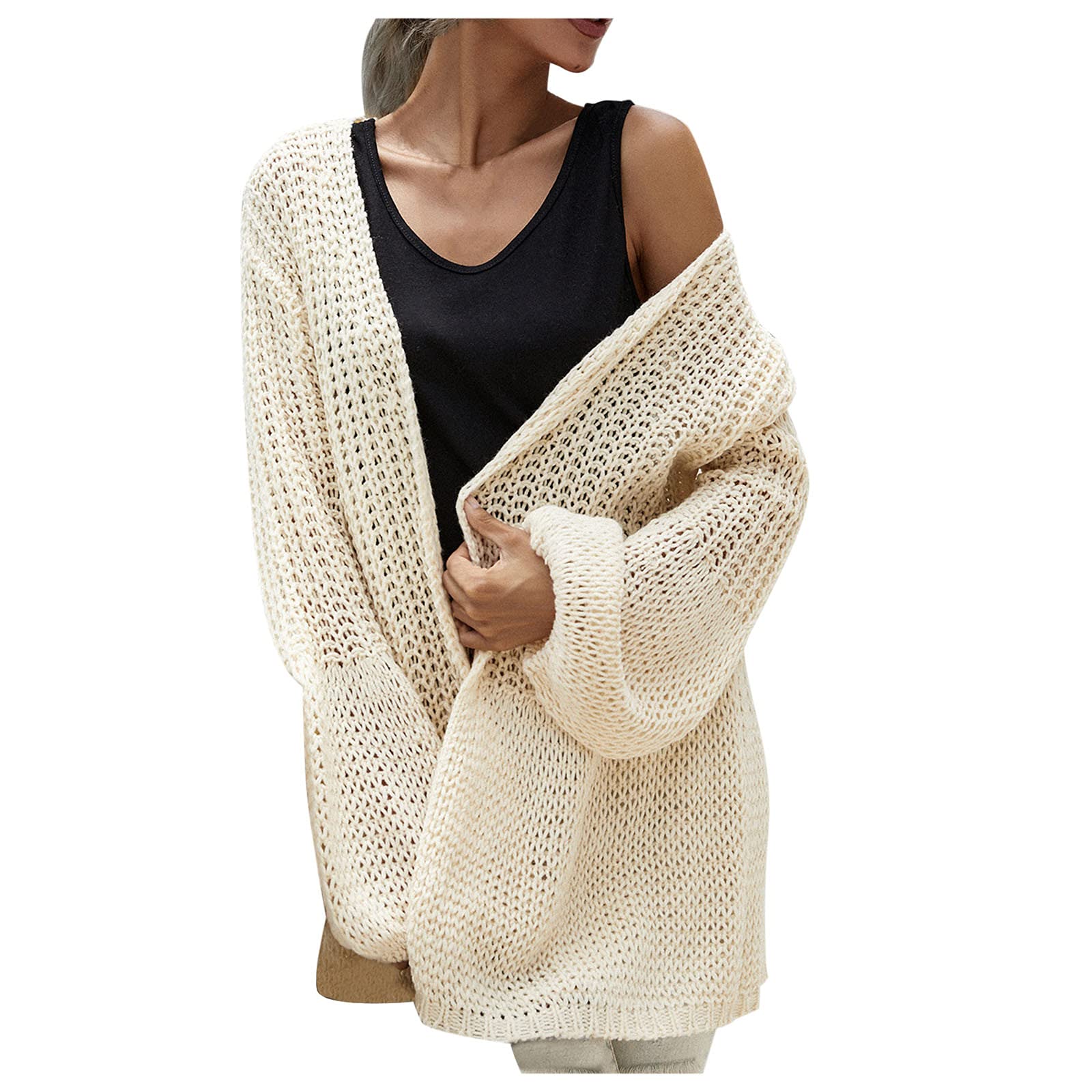 Women's Long Cardigan Coat - Oversized Open Front Hooded Sweater with Draped Pockets | Cozy Fall & Winter Layering for Office, Travel & Casual Outfits