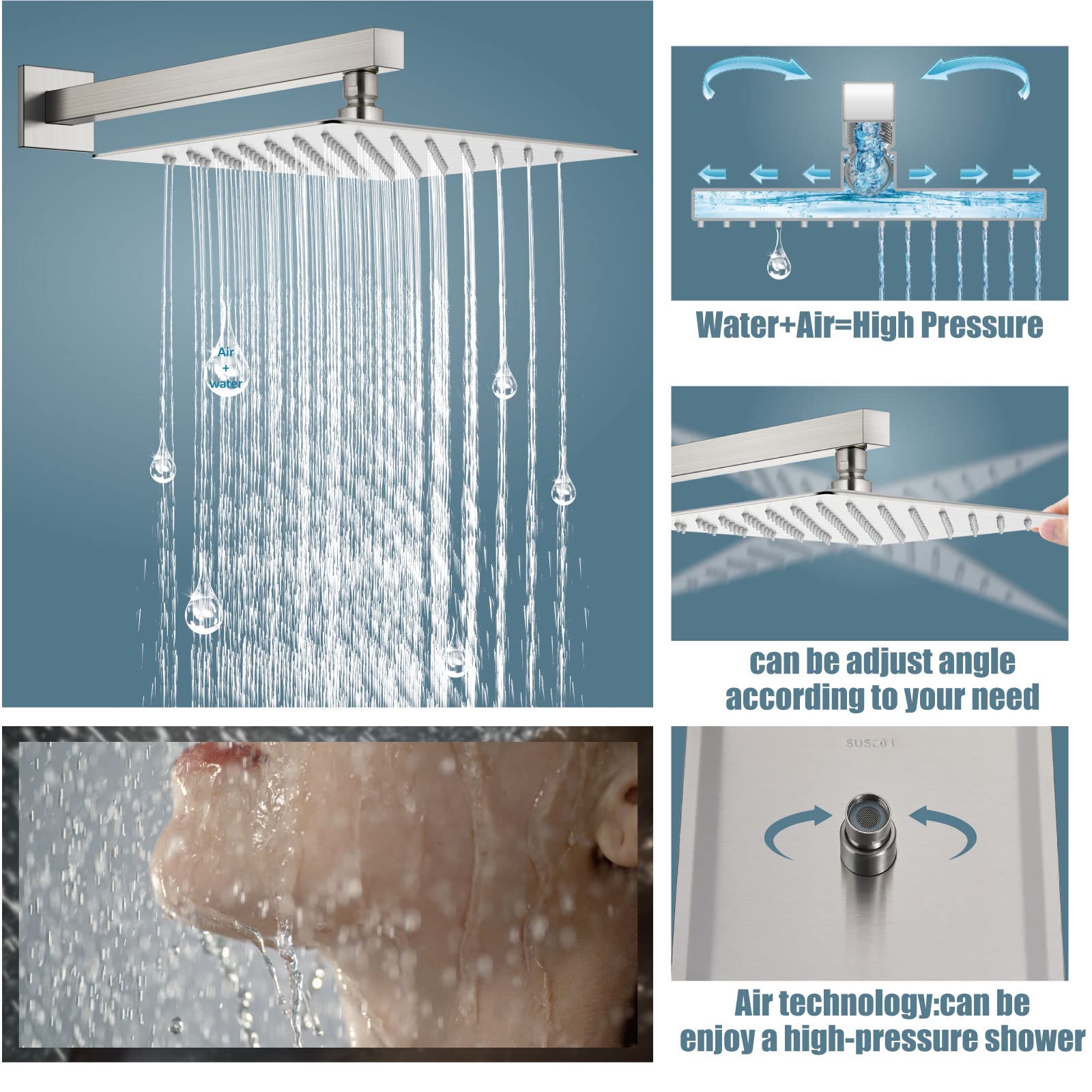 Aolemi 10 Inch Brushed Nickel Shower Faucet Set - Rain Shower System with Handheld Spray, Rough-in Valve & Trim Kit - Wall Mount Bathroom Shower Combo for Modern Home & Spa Experience