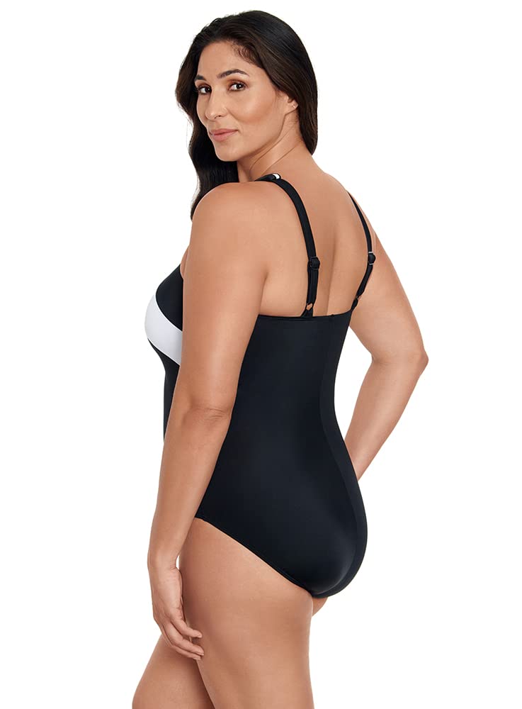Longitude Women's One Piece Swimsuit - Crossover Inset Tank with Soft Cup Support, Comfortable Bathing Suit for Swimming, Beach & Pool Activities