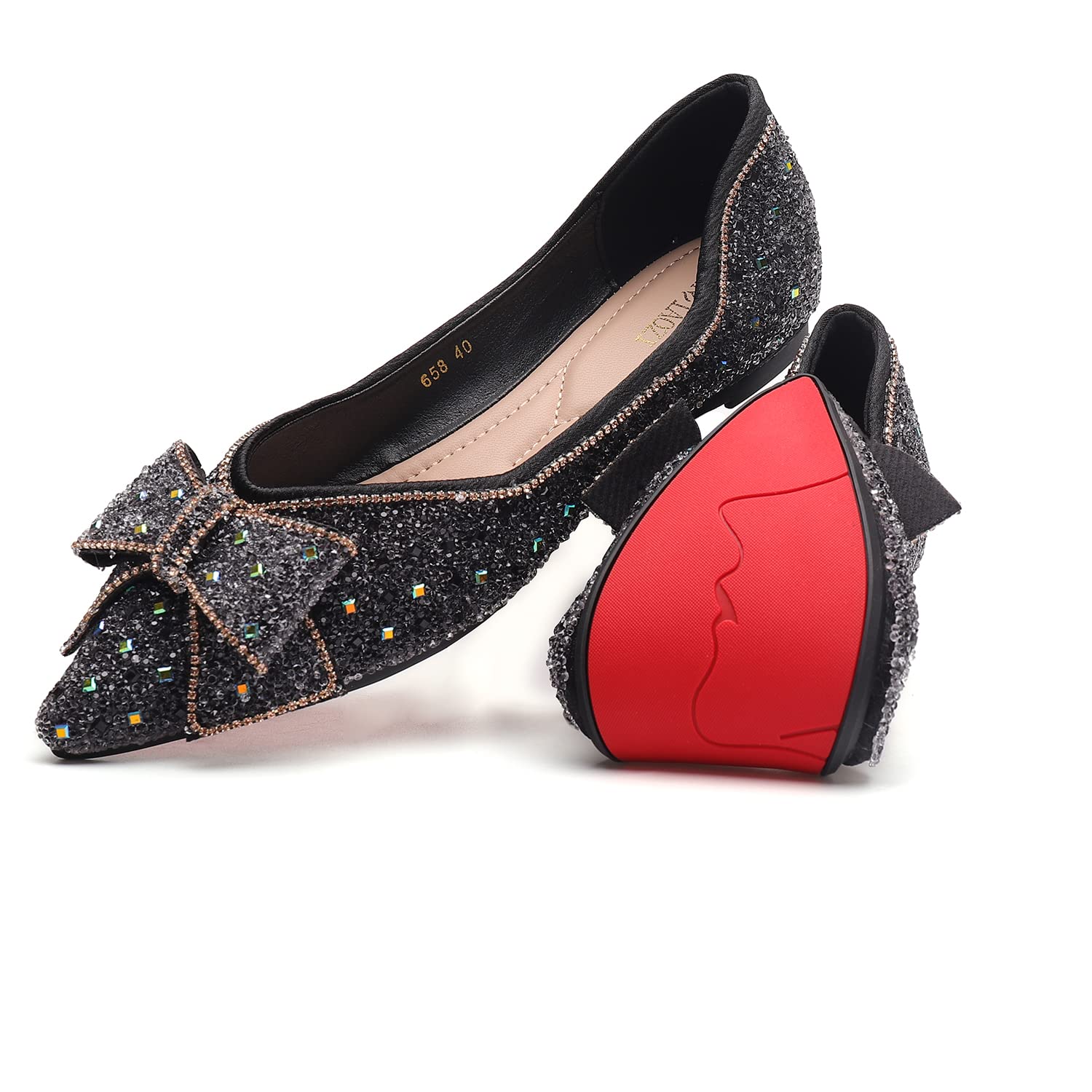 Sparkly Rhinestone Pointed Toe Flats for Women - Glitter Flower Wedding Dress Shoes - Comfortable & Elegant for Bridal Party, Prom, Evening Events