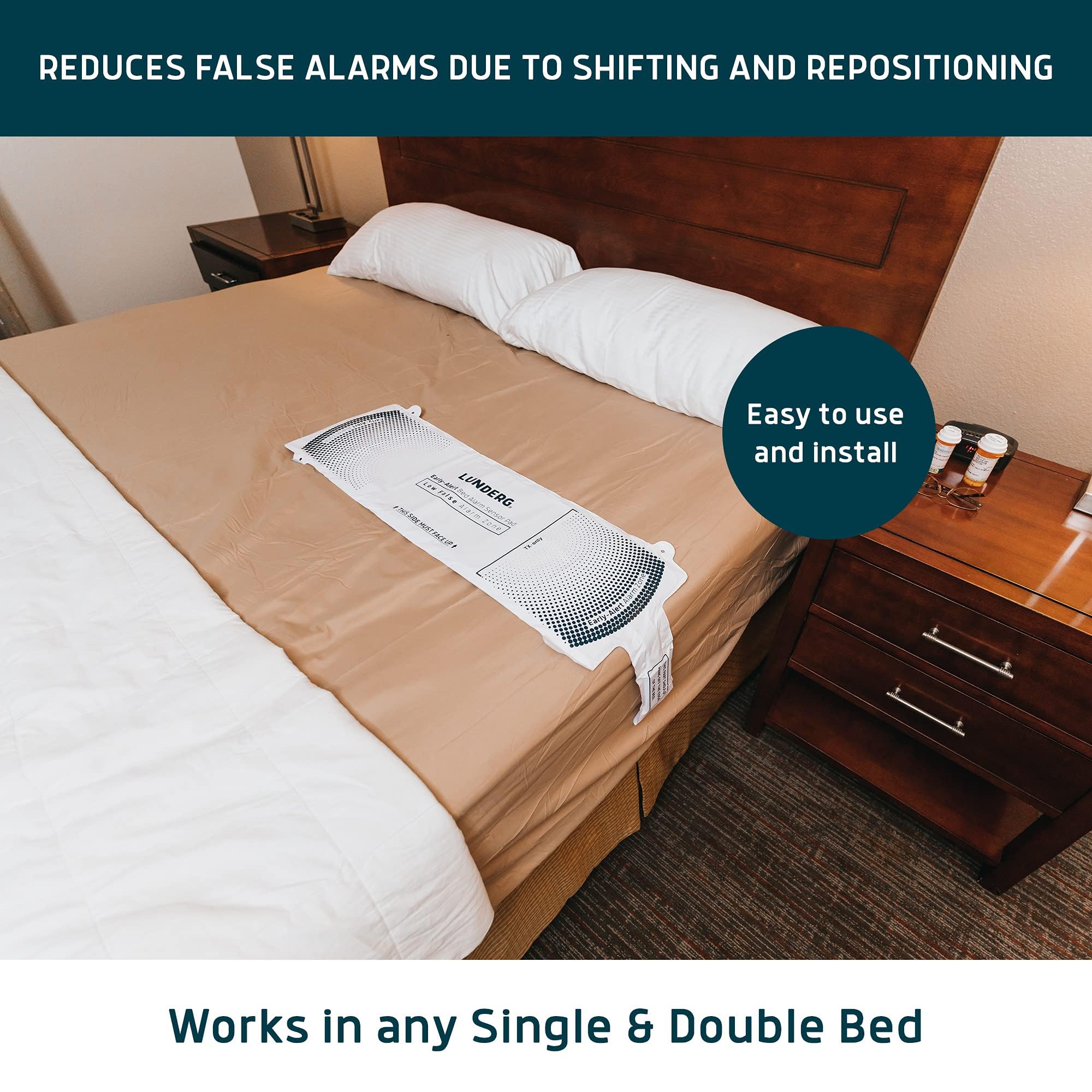 Lunderg Wireless Bed Alarm for Elderly - Fall Prevention Sensor Pad with Smart Pre-Alert Technology - Safety Alarm System for Seniors & Dementia Patients - Ideal for Home Care, Nursing Homes & Hospitals