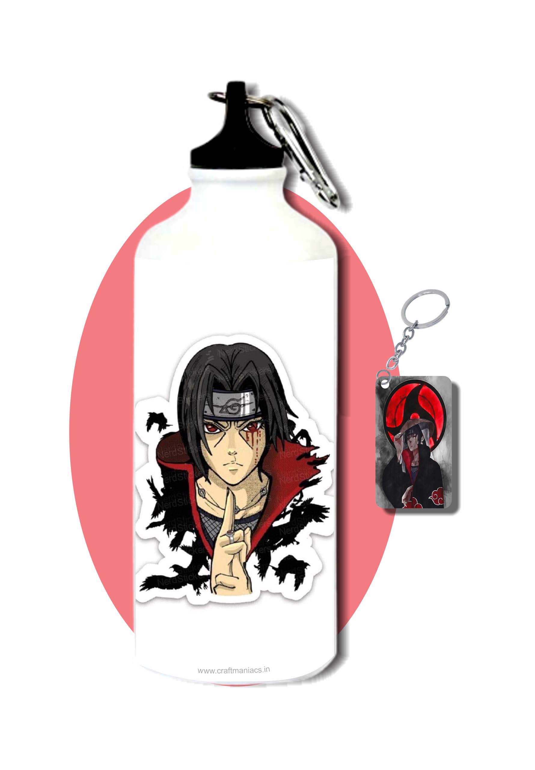 Itachi Uchiha Bowing 600ml Anime Water Bottle with Free Wooden Keychain | BPA & Lead Free Sippy Cup for Anime Fans | Perfect for Cosplay, School & Gym Hydration
