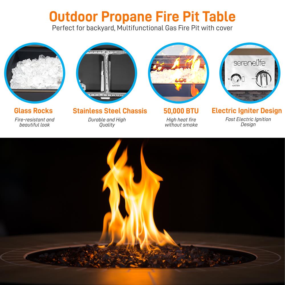 Outdoor Propane Gas Fire Pit for Backyard, Patio, and Camping - Stainless Steel Fire Pit Bowl with Lava Rocks & Cover - Perfect for Gatherings, S'mores, and Warm Nights