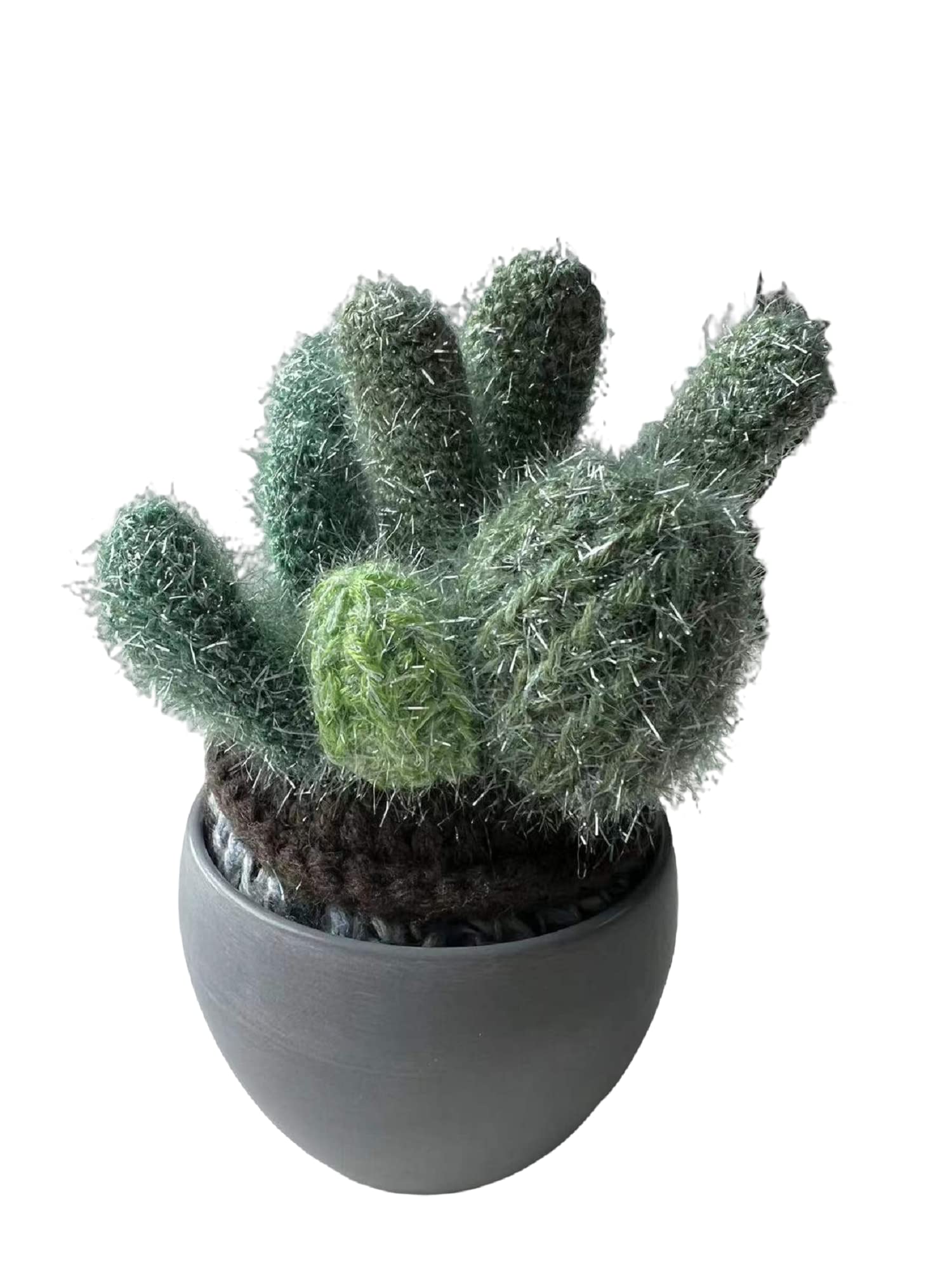 Handmade Crochet Cactus Plant in Gray Pot - Realistic Fake Succulent Decor for Home & Office - Perfect for Bookshelf, Desk, Bedroom, Kitchen & Cabinet Decoration - Adds Natural Charm to Any Space