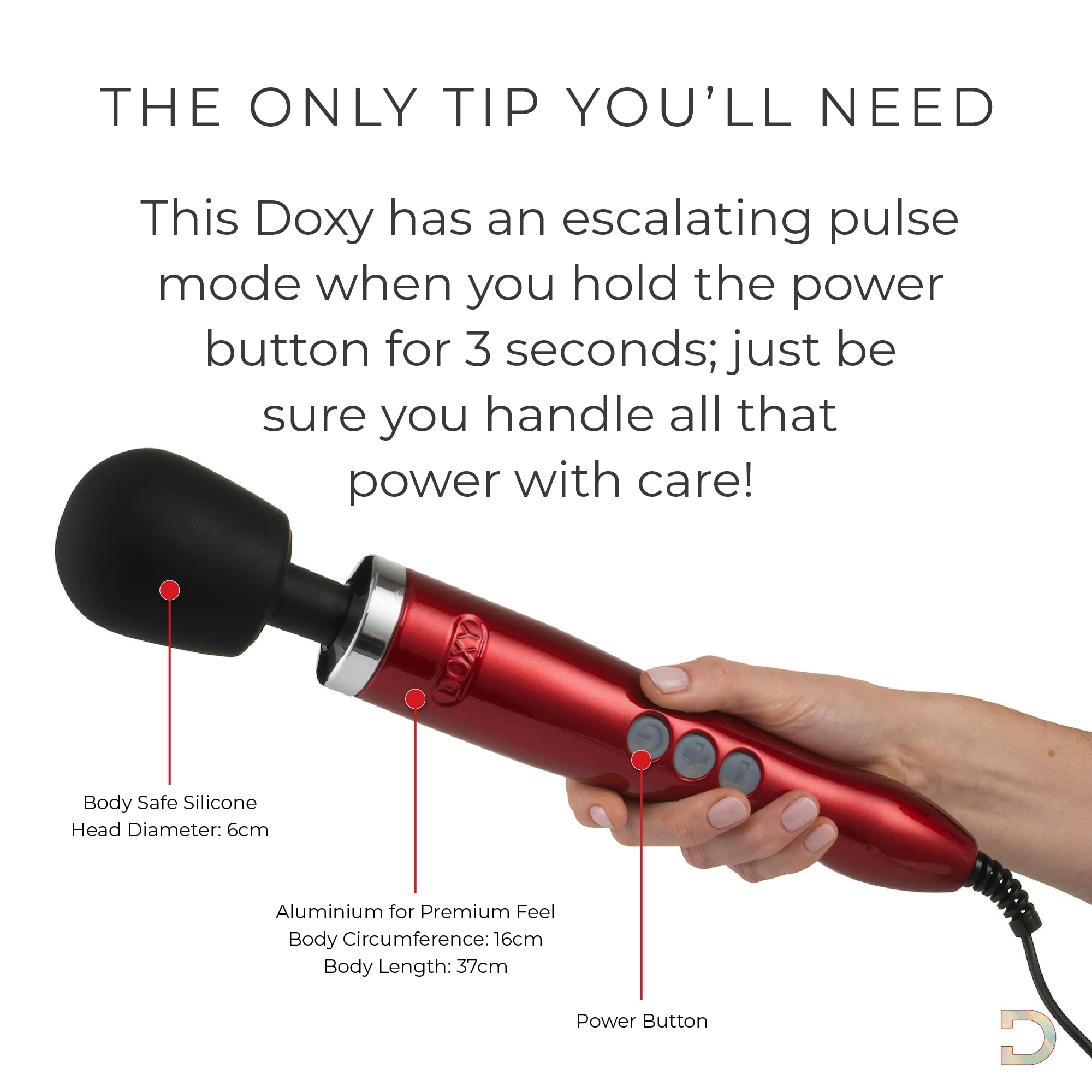 DOXY Die Cast Plug-in Personal Wand Massager - Powerful Deep Tissue Vibrator for Women & Couples - Body-Safe Adult Toy with Red Luxurious Design - Perfect for Relaxation, Intimate Moments & Muscle Relief