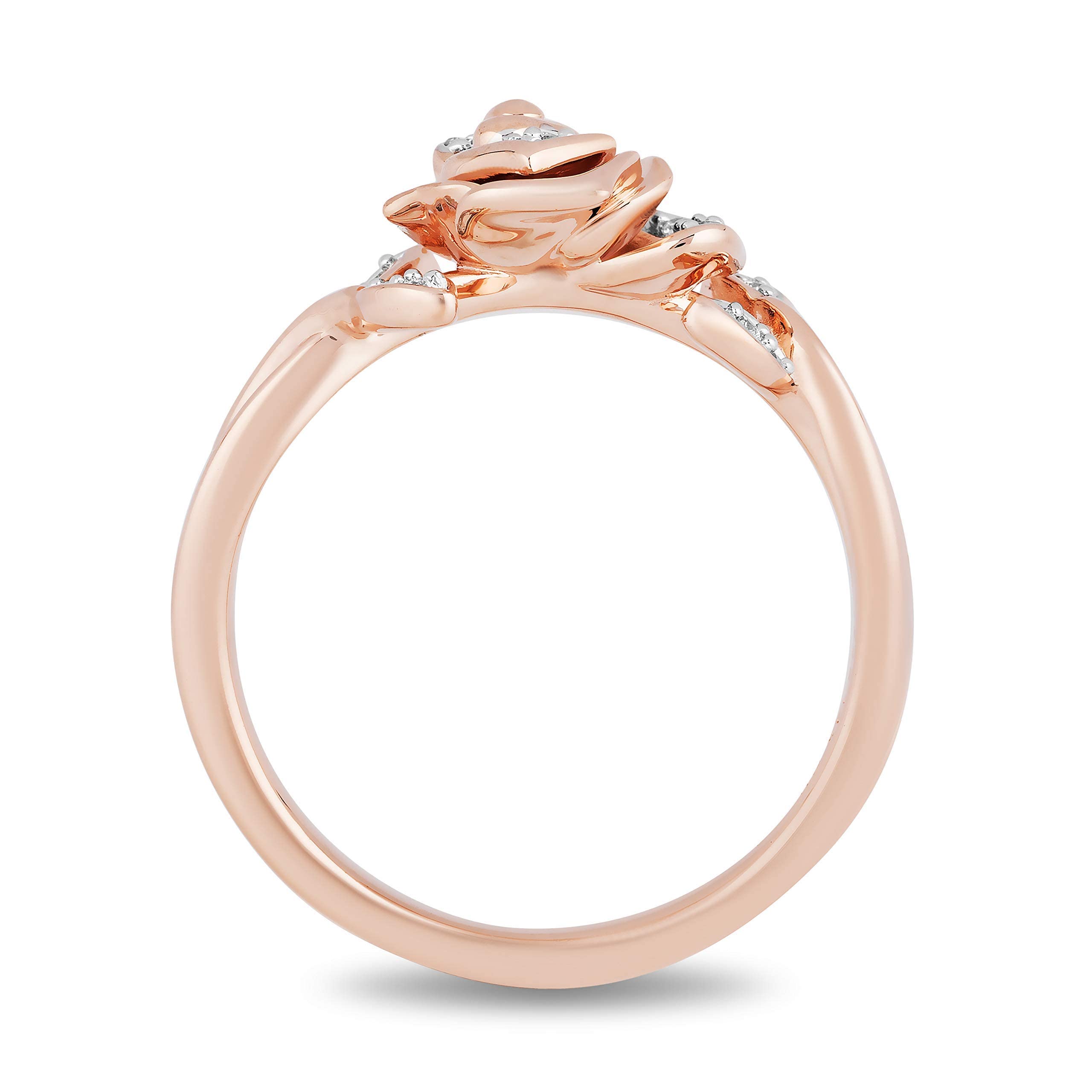 Enchanted Disney Belle Rose Ring - 14K Rose Gold over Sterling Silver with 1/10 Cttw White Round Diamond | Fine Jewelry for Women | Perfect Gift for Disney Fans, Anniversary & Special Occasions