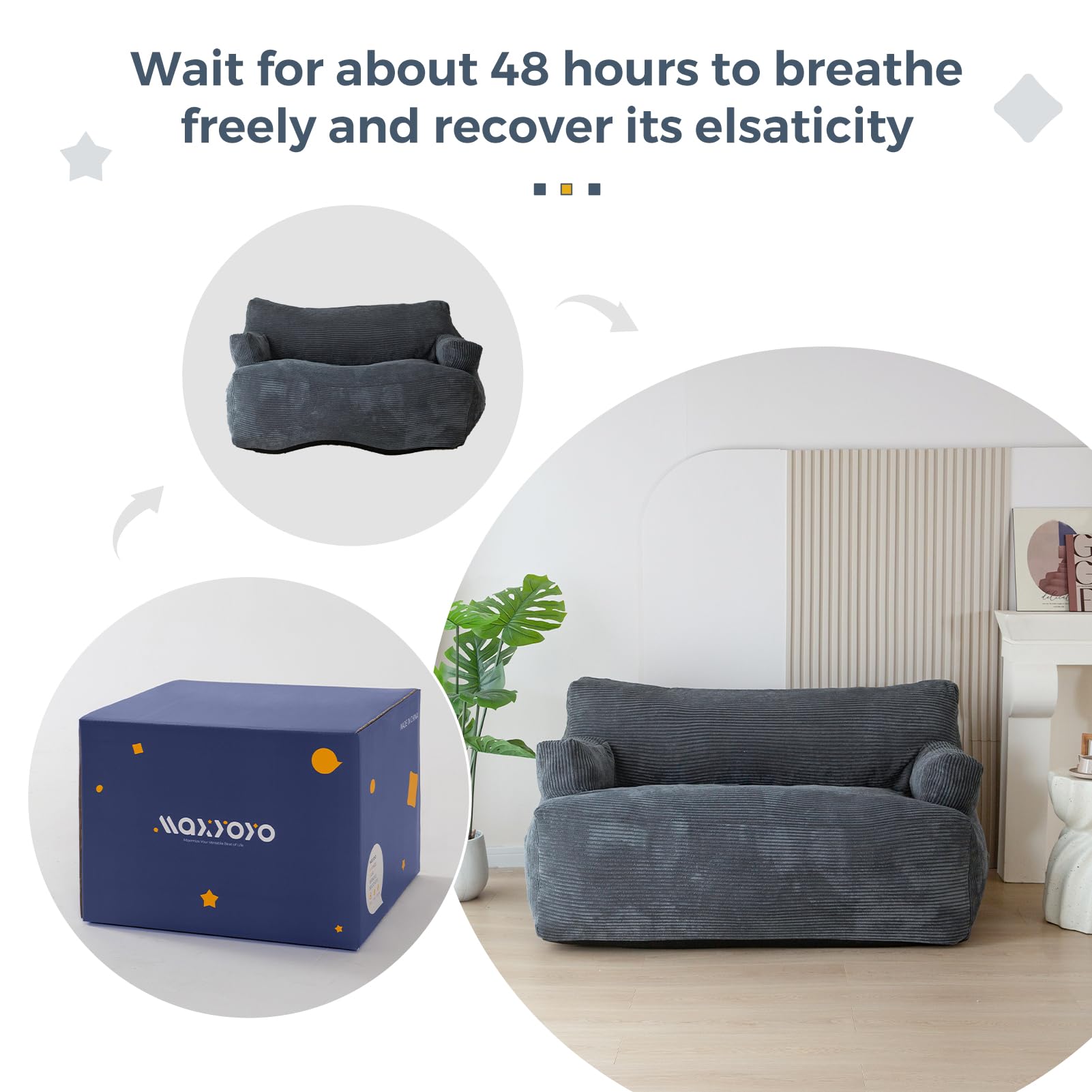 MAXYOYO Oversized 2-Seater Bean Bag Chair for Adults - Dark Grey Loveseat Bean Bag Couch with Filler | Perfect for Living Room, Game Room & Dorm Relaxation