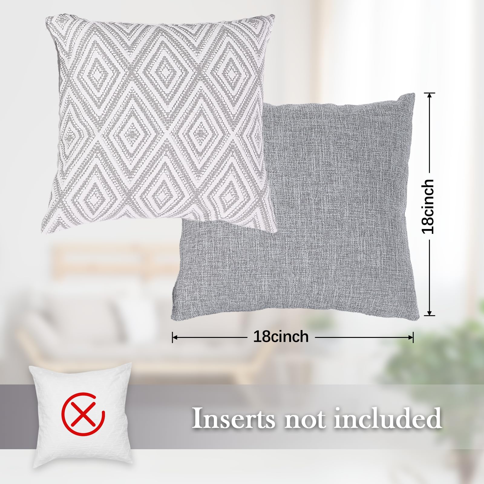 Farmhouse Style Decorative Pillow Covers Set of 4 - 18x18 Inch Grey Polyester Couch Throw Pillow Cases for Sofa, Bed, Living Room - Perfect for Home Decor, Cozy Farmhouse Aesthetic & Seasonal Styling