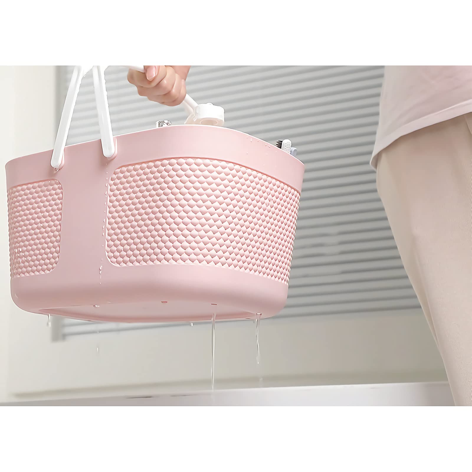 **Large Plastic Shower Caddy Basket with Handles - Portable Bathroom Organizer for College Dorm, Camping & Gym - Drainage Toiletry Storage Bin for Shower Essentials (Pink)** - Perfect for Travel, Home & Outdoor Use
