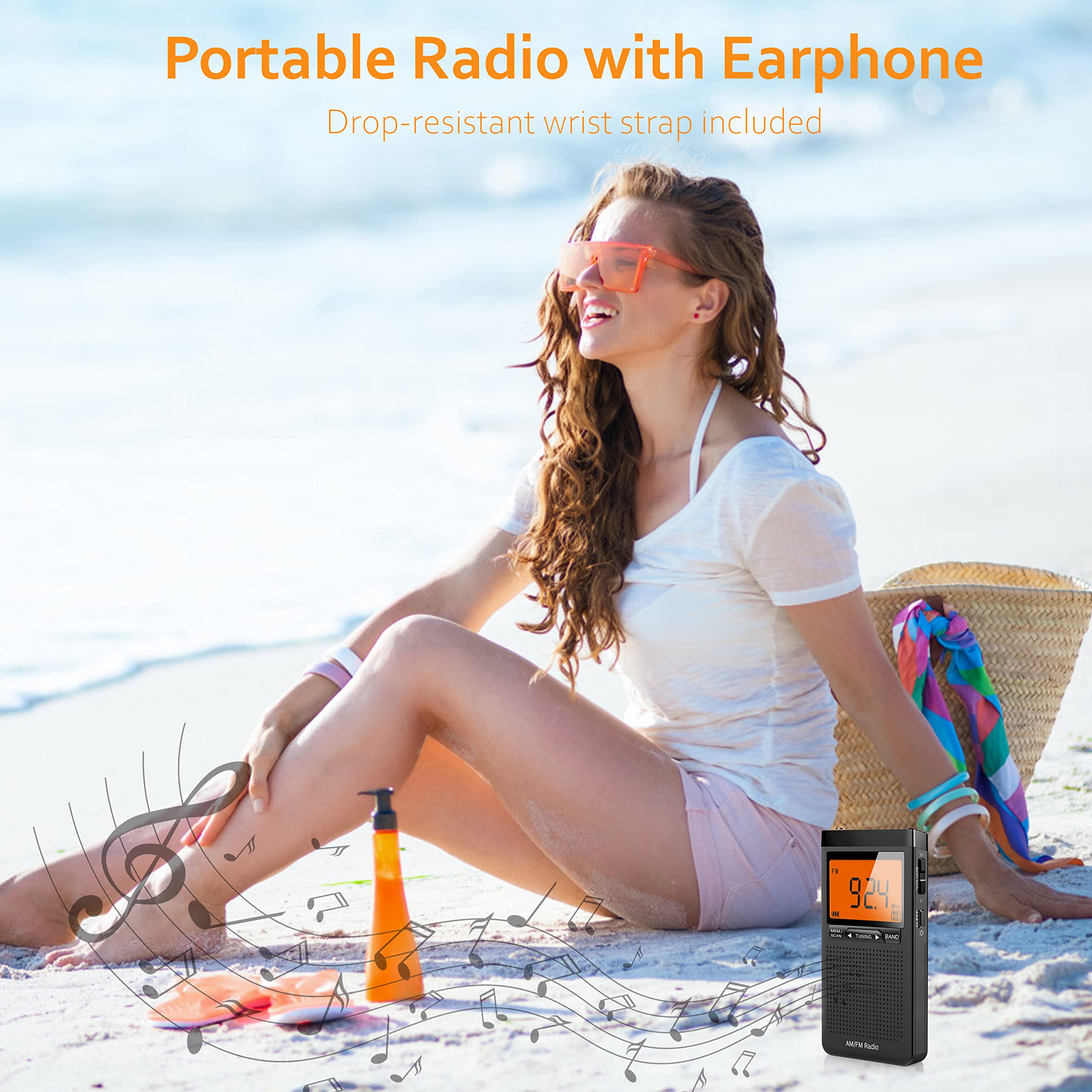 Best AM FM Portable Radio with Digital Screen - Pocket Transistor Radio with Stereo Earphone Jack, Sleep Timer & Alarm Clock - 2 AAA Battery Powered for Jogging, Walking, Camping & Emergency Use (Black)