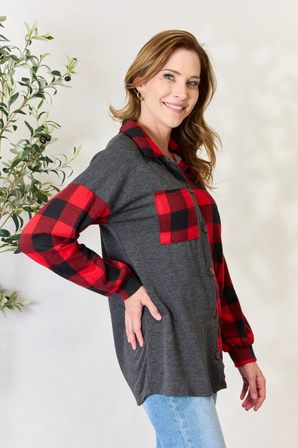 Heimish Full Size Plaid Button Down Shacket for Men & Women - Cozy Fleece Lined Overshirt Jacket for Fall, Winter & Outdoor Activities