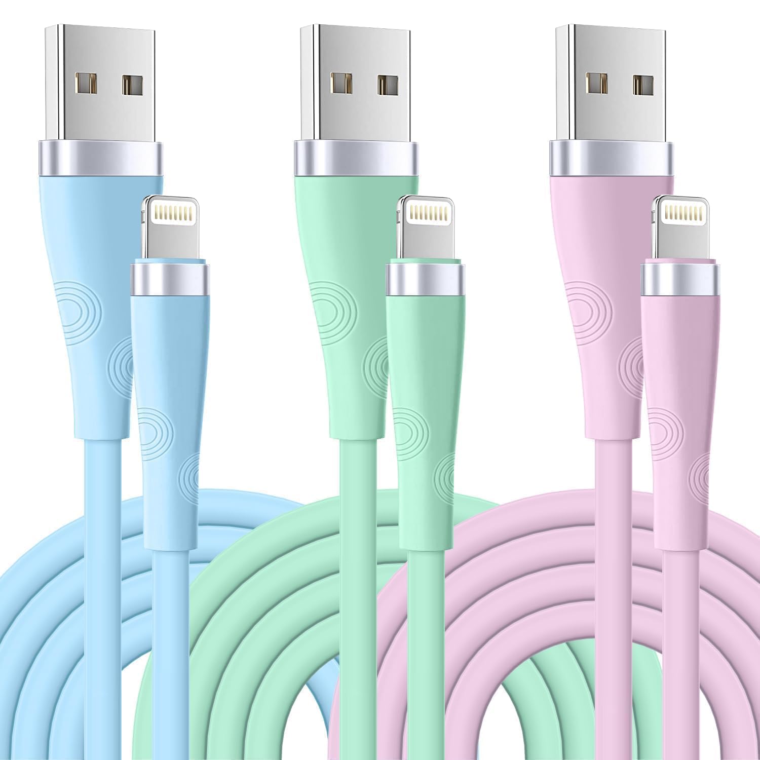 Yavud 3-Pack MFi Certified Lightning Cable 6FT Fast Charging Cord for iPhone 14/13/12/11/XS/XR/8/7/6 - Durable PVC Long Cable for Home, Office & Travel