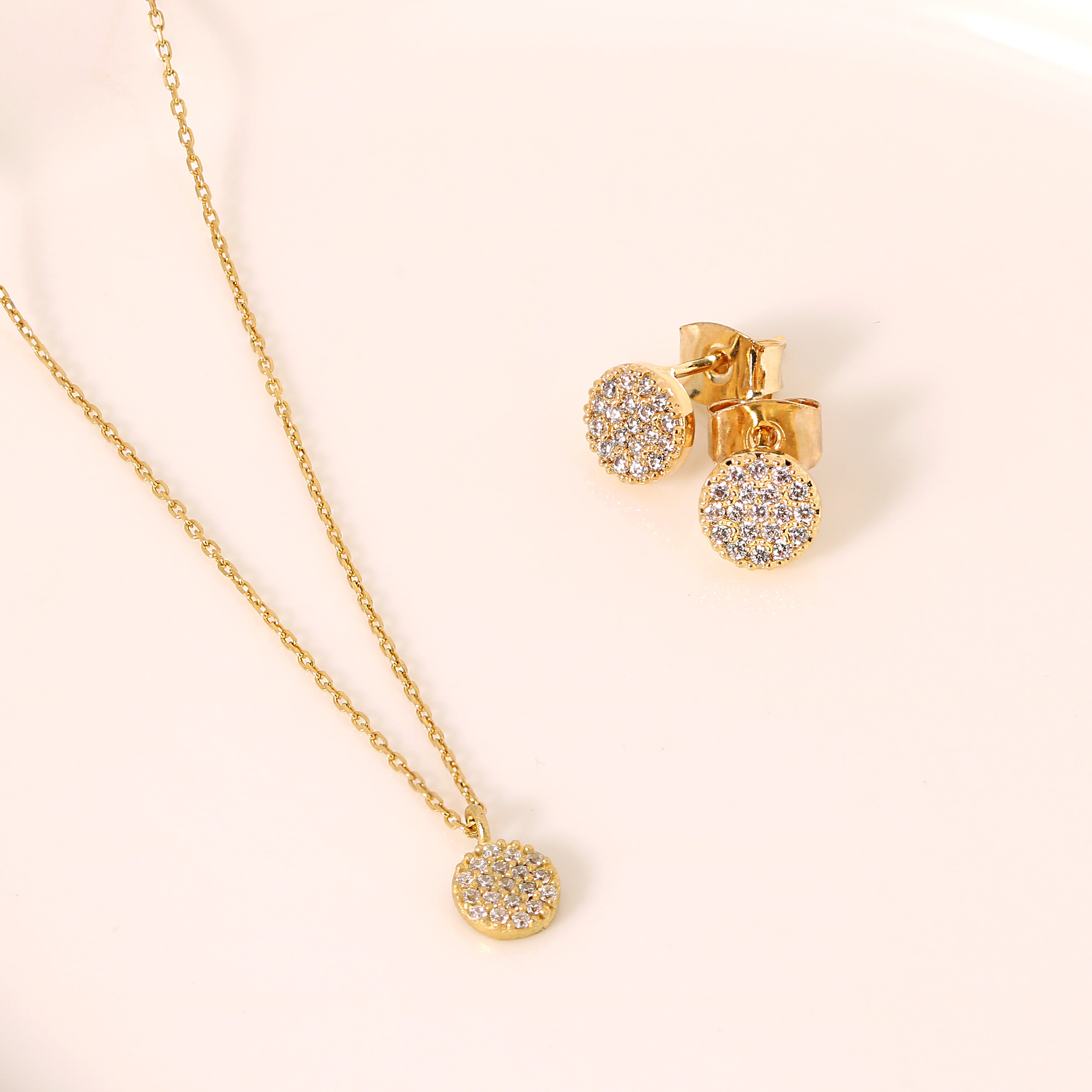 14K Gold White Topaz Earrings & Necklace Set – Elegant Sparkling Jewelry for Women, Perfect for Weddings, Parties & Special Occasions