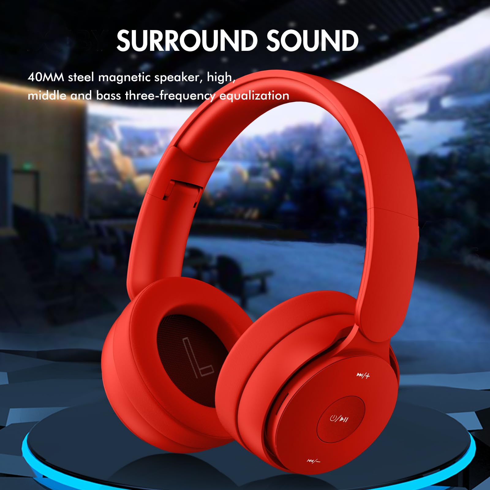 RexDigi Wireless Bluetooth Headphones On-Ear - Hi-Fi Stereo Sound, Foldable Design, Wired/Wireless/TF Modes, Lightweight for Travel, Adults, Kids & Teens - 25 Hours Playtime (Red) - Perfect for Commuting, Gaming & Music Listening