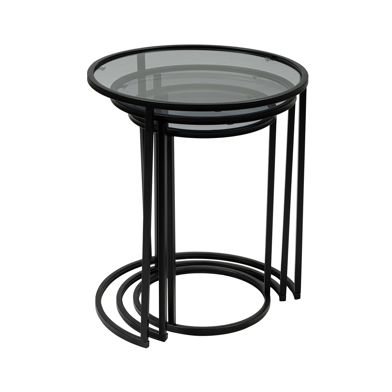 Alya 3-Piece Nesting Table Set - Round Glass End Tables with Black Metal Frame for Living Room - Stylish & Functional Coffee Table Set | Perfect for Small Spaces, Modern Home Decor, and Compact Living Rooms