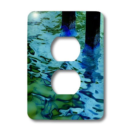 3dRose Marina Pilings with Blue Green Water Ripples Light Switch Cover - Decorative Wall Plate for Kitchen, Bathroom & Bedroom