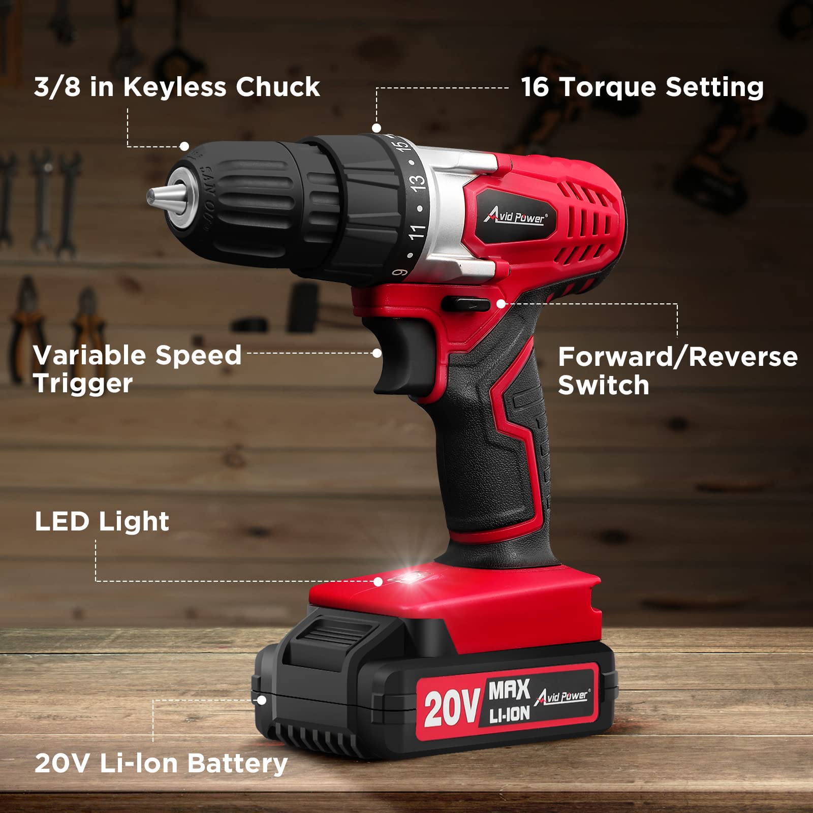 AVID POWER 20V Cordless Drill Set with Battery & Charger + Cordless Tire Inflator Air Compressor - Perfect for Home DIY Projects, Car Maintenance & Emergency Roadside Repairs