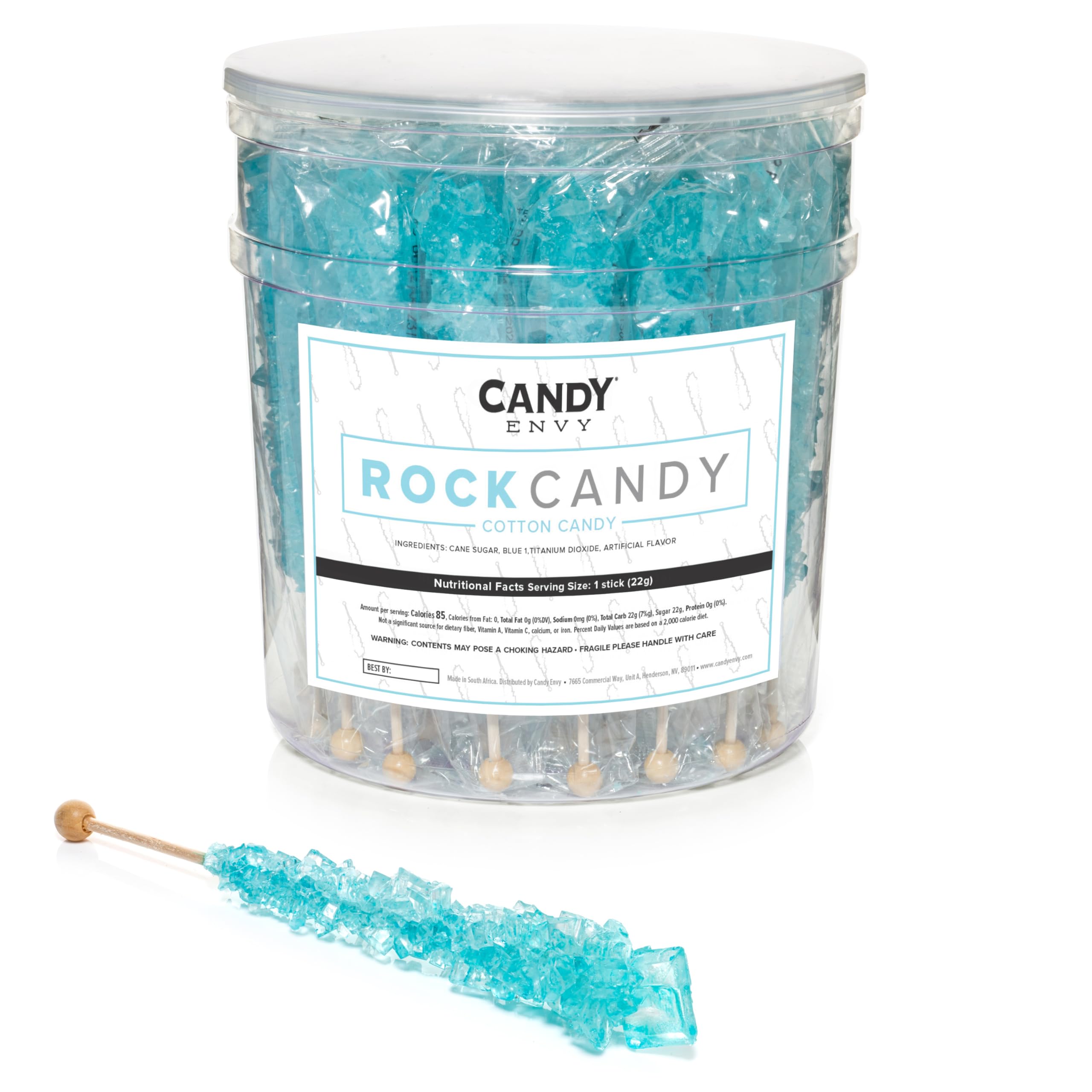 Light Blue Rock Candy Sugar Sticks - Cotton Candy Flavored - 36 Individually Wrapped Pieces - Perfect for Birthday Parties, Baby Showers & Candy Buffets