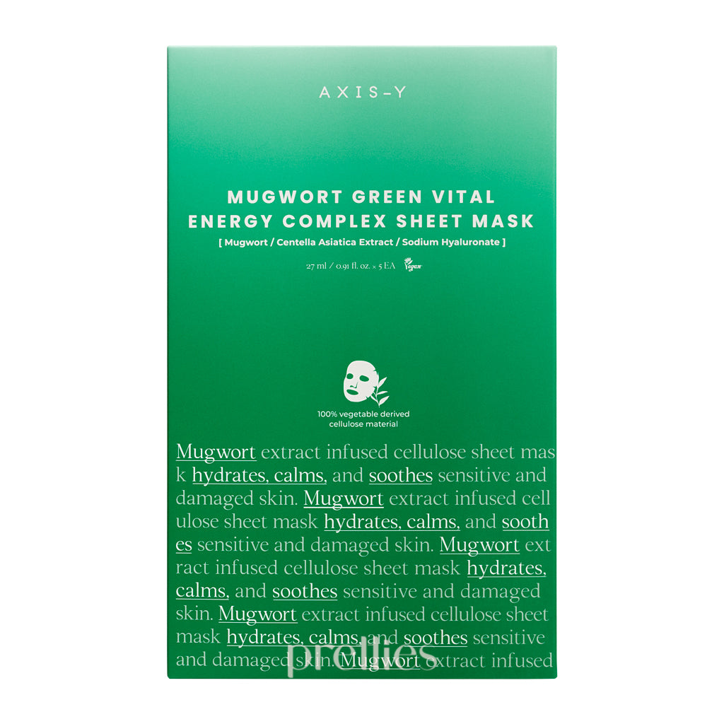 AXIS Y Mugwort Green Vital Energy Complex Sheet Mask - 5 Pack | Hydrating & Soothing Face Mask for Glowing Skin | Perfect for Daily Skincare & Spa Nights