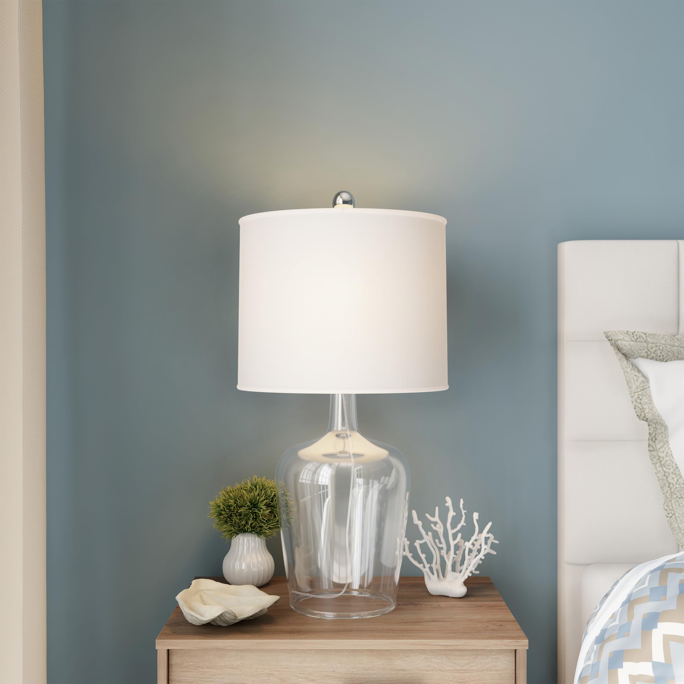 Lavish Home Glass Cloche Table Lamps Set of 2 - Modern Farmhouse LED Accent Lighting for Bedroom, Living Room & Office Decor - Perfect for Reading Nook, Nightstand or Entryway Ambiance