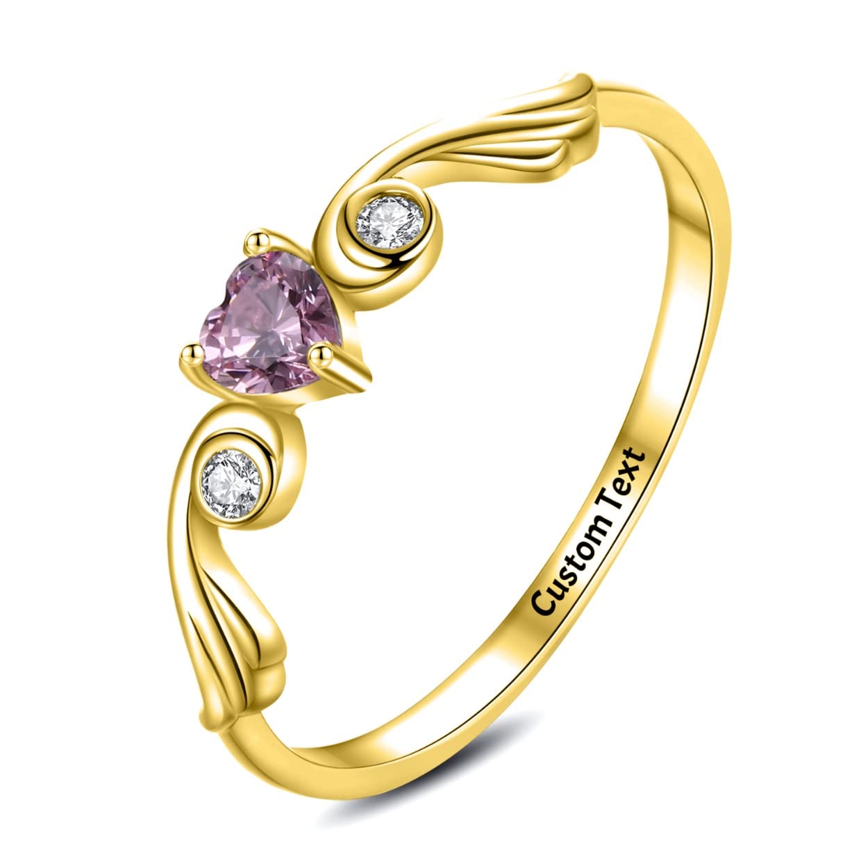 Kissmeta Sterling Silver Mother Daughter Rings with 3 Birthstones - Personalized Engraved Name, Stackable Angel Wing Heart Jewelry - Perfect for Mother's Day, Birthday Gifts & Miscarriage Memorial (Customizable)