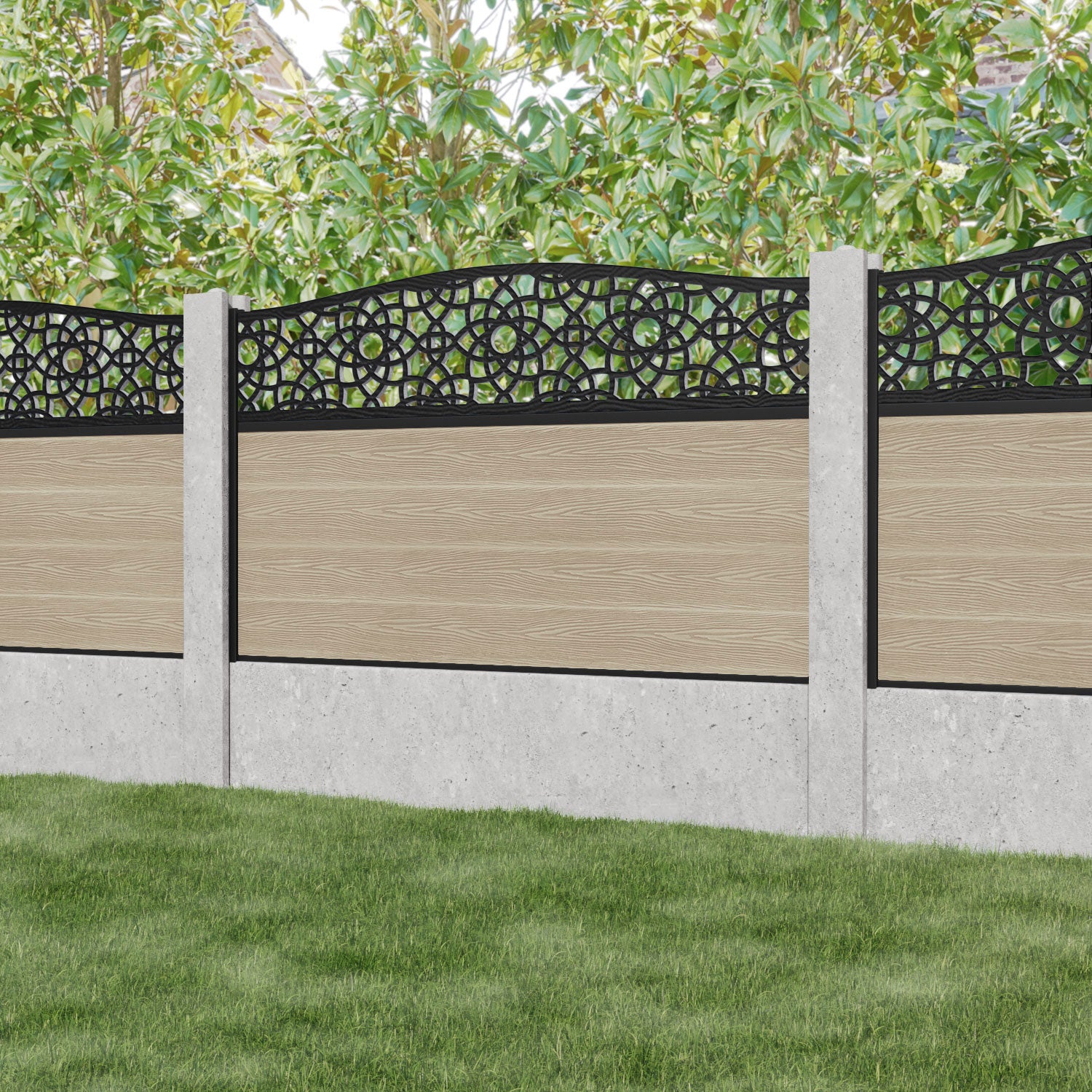 Classic Amber Curved Top Fence Panel - Light Oak Wood Privacy Screen for Existing Concrete Posts | Perfect for Backyard, Garden, and Patio Fencing