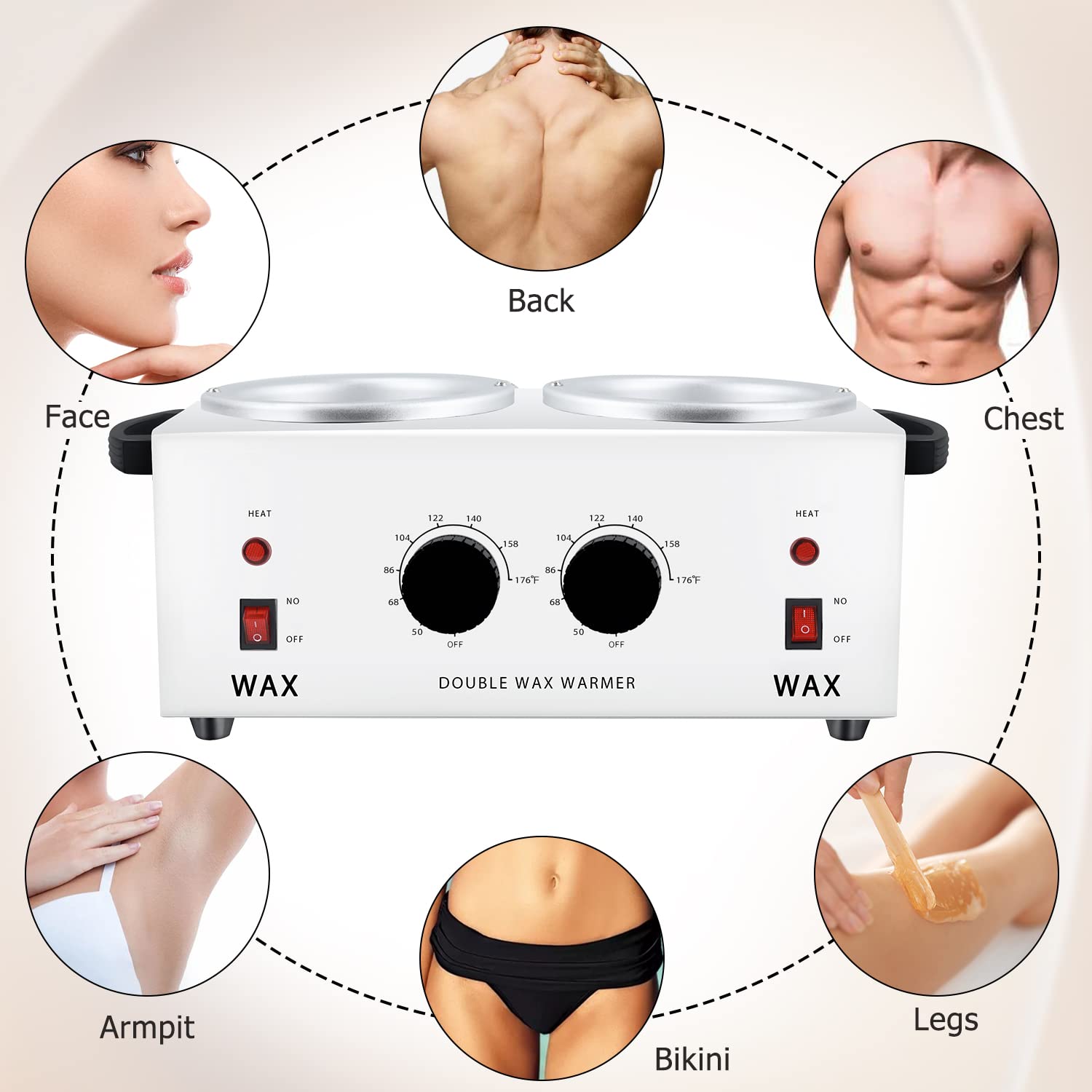Professional Dual Wax Warmer for Hair Removal - Adjustable Temperature Waxing Kit for Women & Men - Hard Wax Machine for Full Body, Face, Bikini & Salon Use - Perfect for Home & Professional Waxing