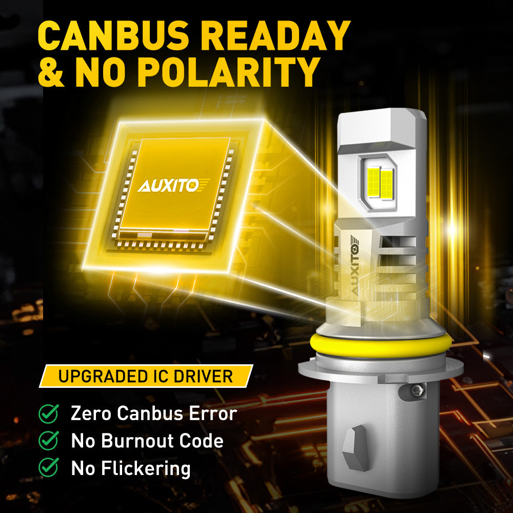 AUXITO 9007 LED Headlight Bulbs - 9000LM Super Bright 800% Brighter 6500K Cool White - Wireless 1:1 Mini Size HB5 Replacement Bulbs - Pack of 2 - Perfect for Night Driving & Off-Road Vehicles