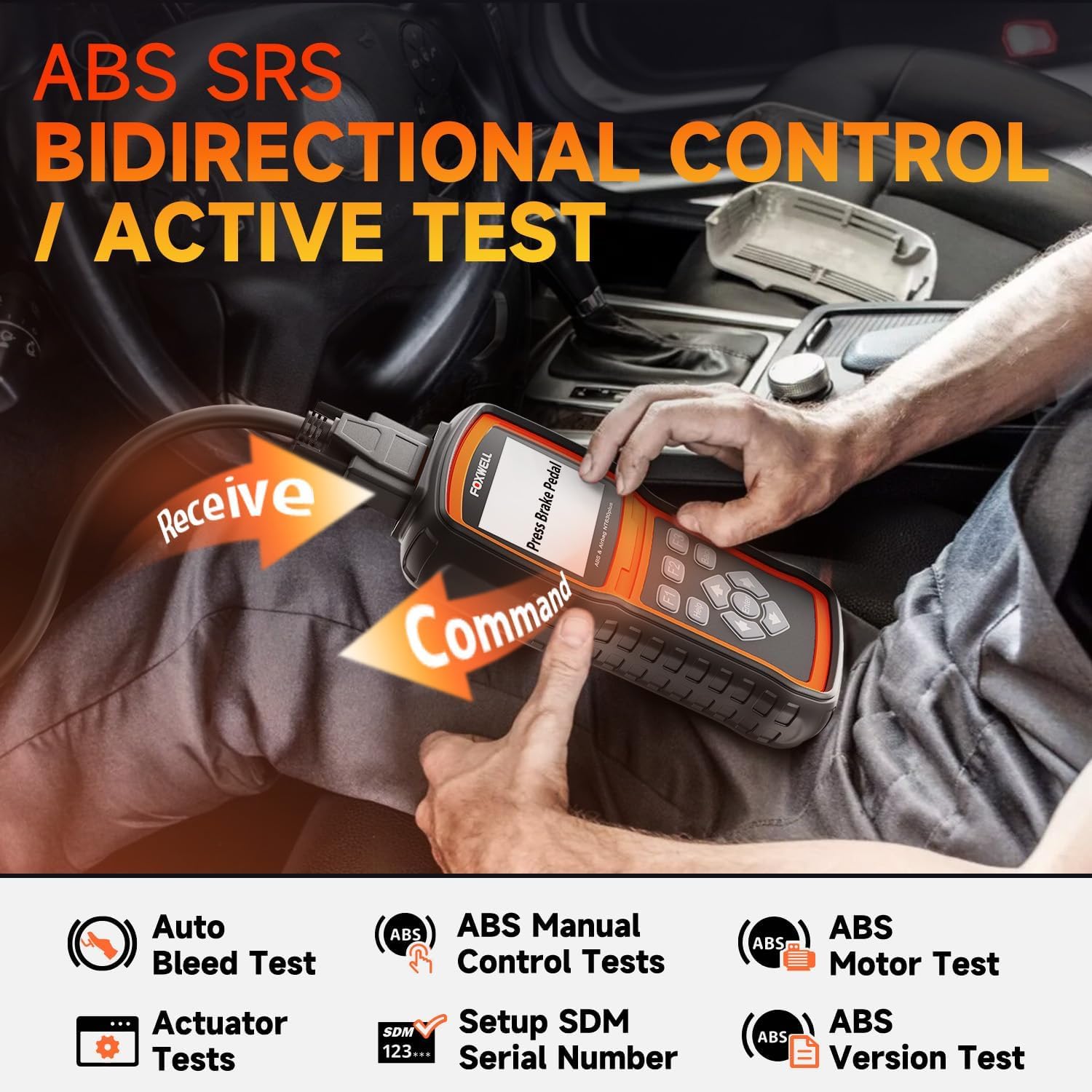 FOXWELL BT705 12V 24V Car Battery Tester with ABS Brake Bleeding Scan Tool - Professional Automotive Diagnostic Device for Battery Health Check & Brake System Maintenance