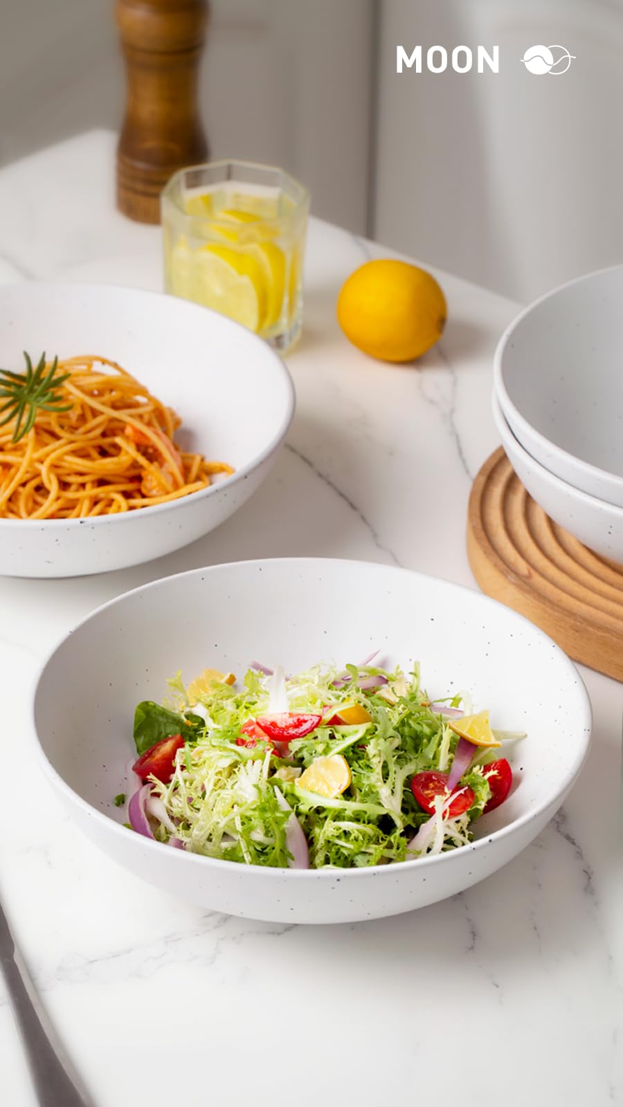 Famiware 8.75 Inch White Ceramic Pasta Bowls Set of 4 - Large Microwave & Dishwasher Safe Salad Serving Bowls for Dinner, Pasta, Soup & Dessert - Perfect for Family Meals, Entertaining & Restaurant Use
