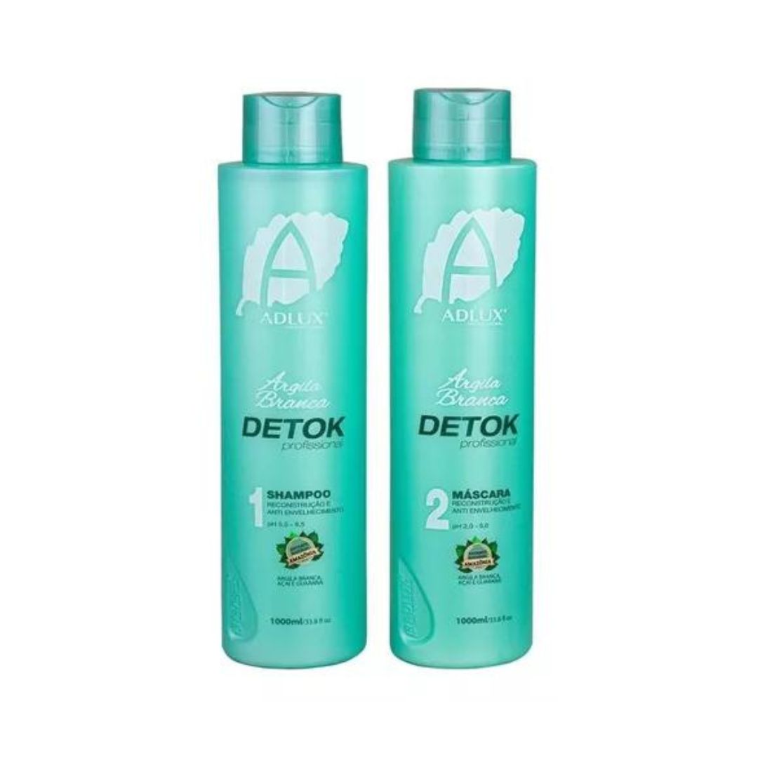 Adlux Detox White Clay Hair Volume Reducer Treatment Kit - 2x 1L (2x 33.28 fl oz) for Thick Hair Control & Smoothing | Perfect for Salons & Home Hair Care