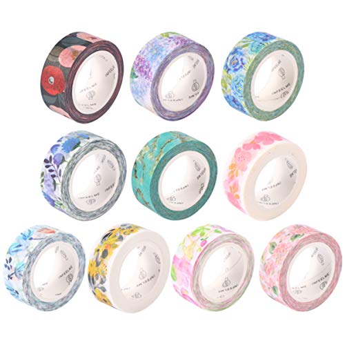 EXCEART Floral Washi Masking Tape Set - 10PCS Japanese Decorative Kraft Tape for DIY Scrapbooking, Crafts, Gift Wrapping - Colorful Decorative Tape for Journals, Planners, Home Decor & Party Decorations