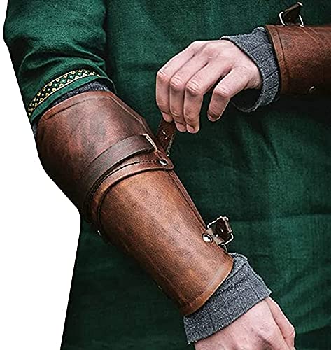 Medieval Leather Gauntlet Wristband - Gothic Punk Armor Bracer with Buckles for LARP, Cosplay & Renaissance Fairs - Adjustable Vambrace Arm Cuff Costume Accessory