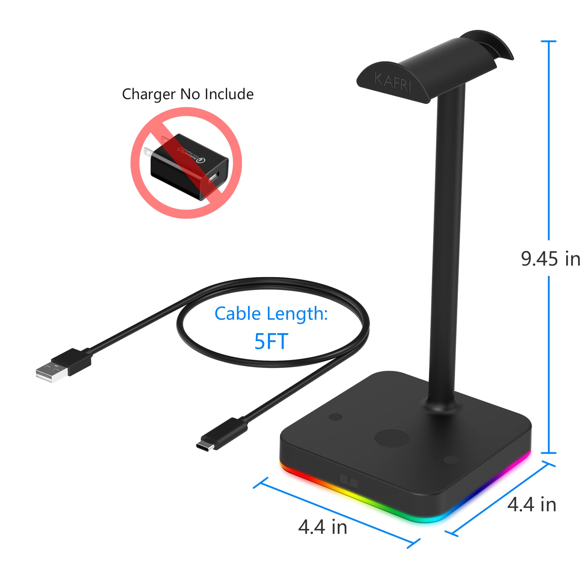 Premium RGB Gaming Headphone Stand with 10W/7.5W Fast Wireless Charger & USB Port - Universal Headset Holder for PC, PS5, Xbox - Perfect for Gaming Setup, Home Office & Streaming Station