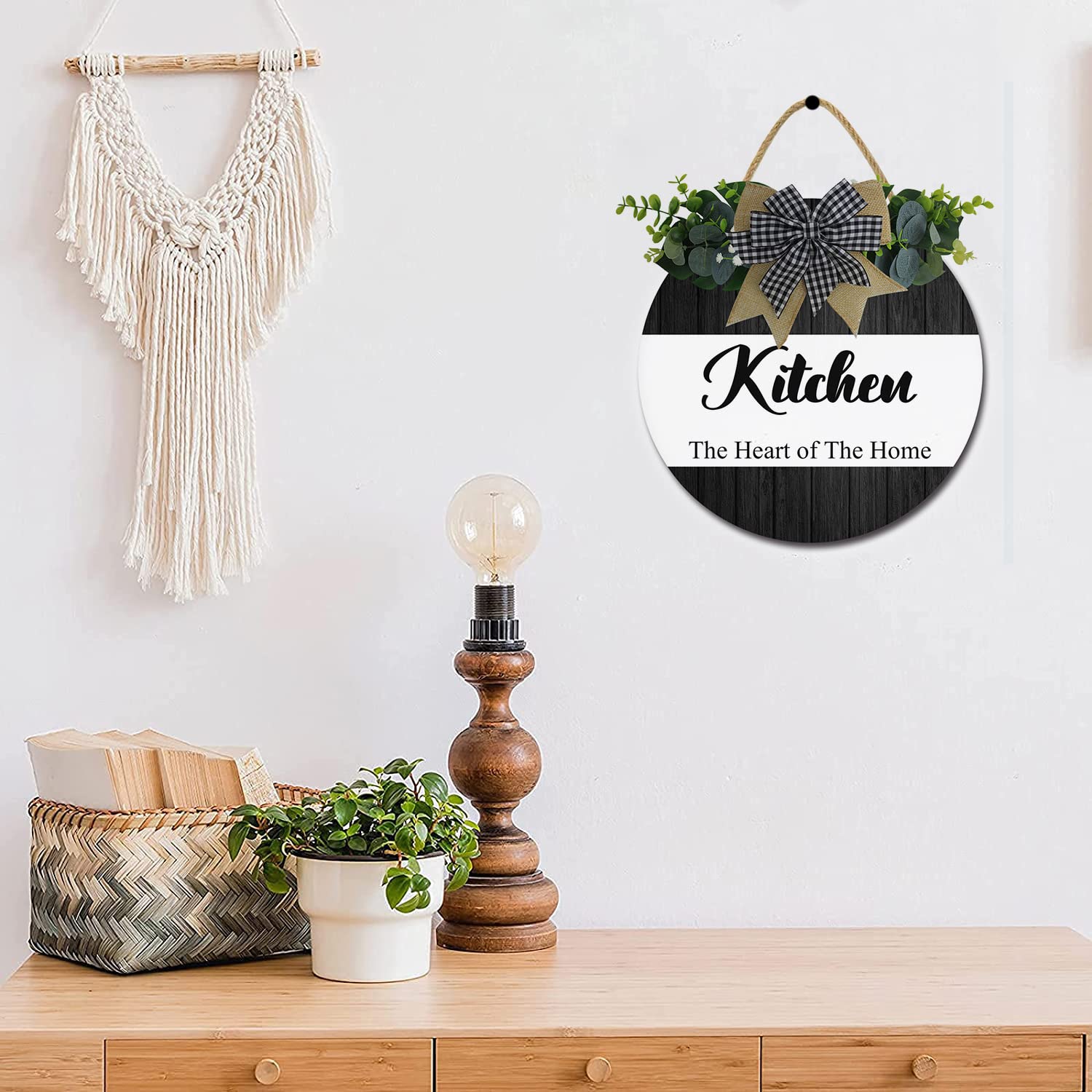 Farmhouse Kitchen Decor Signs - Rustic Wooden Wall Art with Funny Sayings | Heart of The Home Hanging Sign for Kitchen Wreath & Cozy Farmhouse Style | Perfect for Country Kitchens, Dining Rooms & Coffee Bars