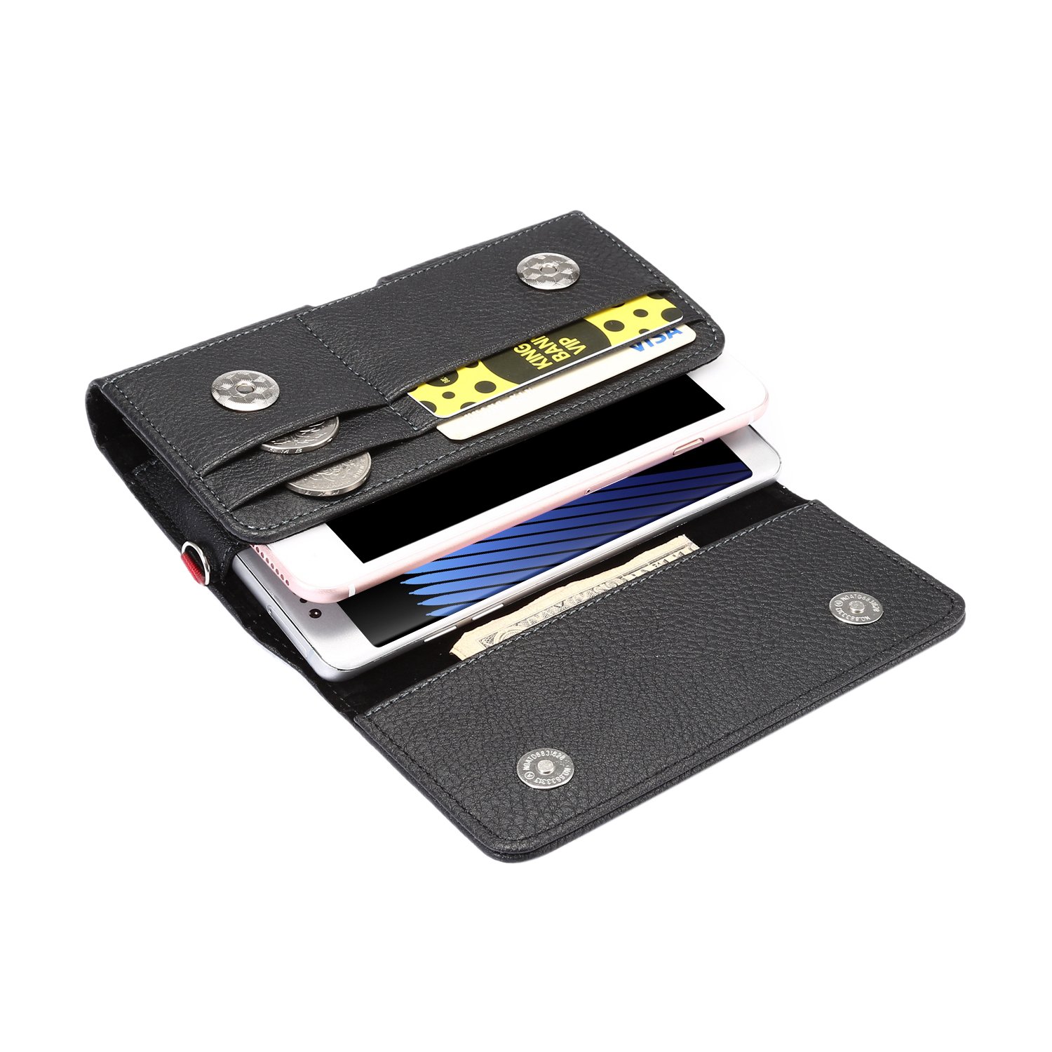 Premium Dual Pocket Horizontal Executive Holster Belt Clip Pouch Case for iPhone 16 Plus/15 Pro Max, Samsung Galaxy S25 Ultra/S24 FE/S23 Ultra/A15/A16/A55/A35, Google Pixel 9 Pro XL - Perfect for Outdoor Activities, Work & Travel