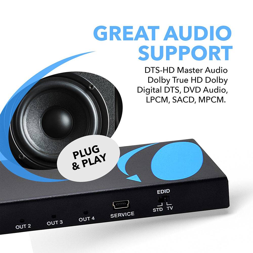 1×4 HDMI Splitter 18Gbps 4K 60Hz HDR - UHDS 104 - Duplicate & Mirror HDMI Signal for Home Theater, Gaming & Multi-Screen Setup