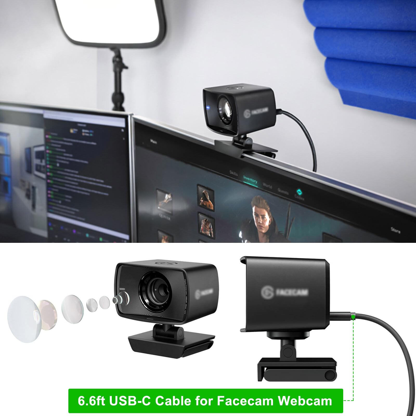 Elgato Wave XLR/Facecam/Stream Deck XL (32 Keys) USB C to USB Cable with Female to Male Adapter - High-Speed Data Sync & Charging for Live Streaming, Gaming & Studio Setup