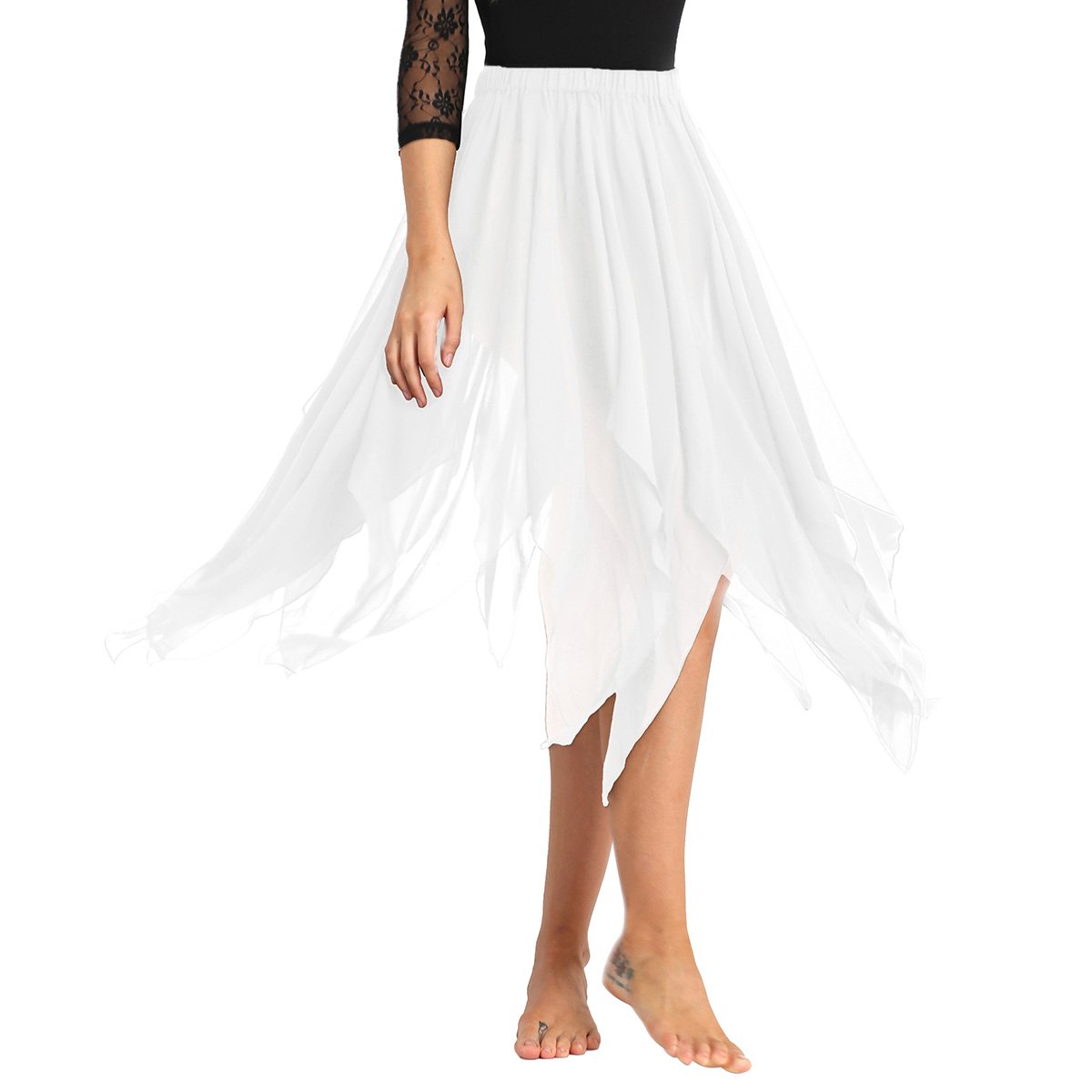 FEESHOW Women's Chiffon Long Dance Skirts - High-Low Lyrical Ballet Skirt with Side Split for Contemporary Dance & Performance Costumes