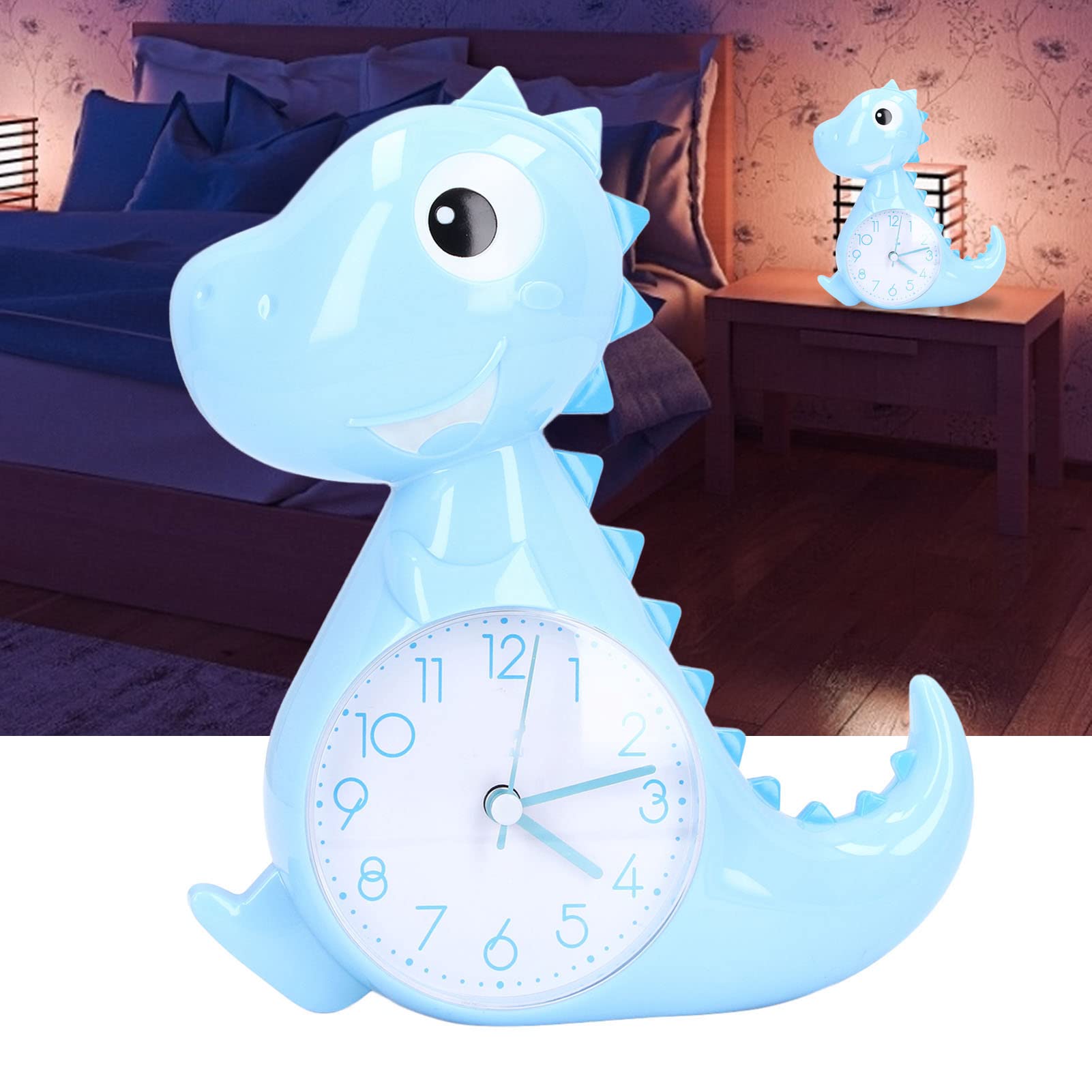 Dinosaur Alarm Clock for Kids - Cute Blue Dinosaur Shaped Desk Clock with Night Light, Perfect for Boys & Girls Bedroom Decor, Birthday Gifts, School & Home Use