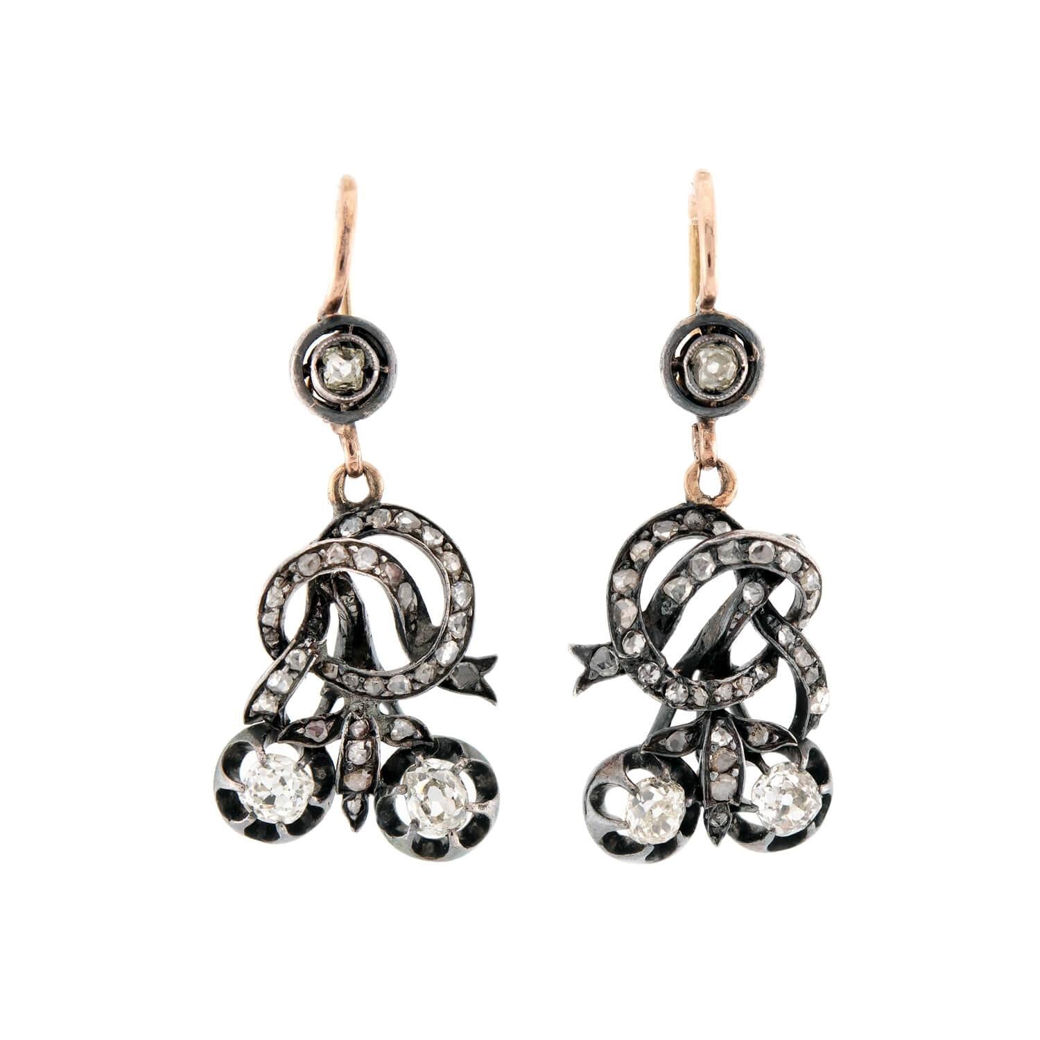 Victorian Style 18k Gold & Sterling Silver Love Knot Dangle Earrings for Women - Elegant Bridal Jewelry, Anniversary Gift, Romantic Date Night Accessories