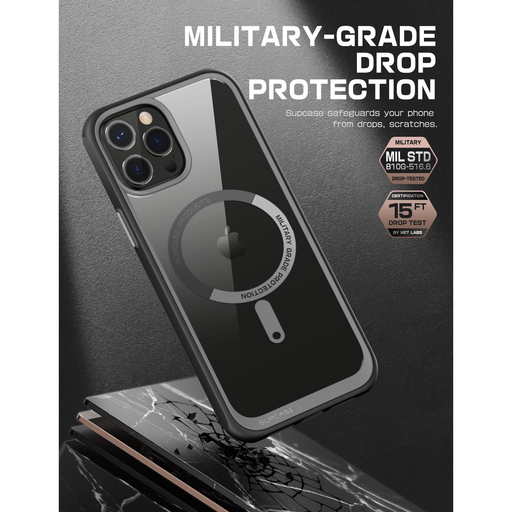 iPhone 13 Pro Case 6.1 Inch - Unicorn Beetle MAG Slim Clear Protective Cover with MagSafe Compatibility (Black) | Perfect for Everyday Use, Work & Travel Protection