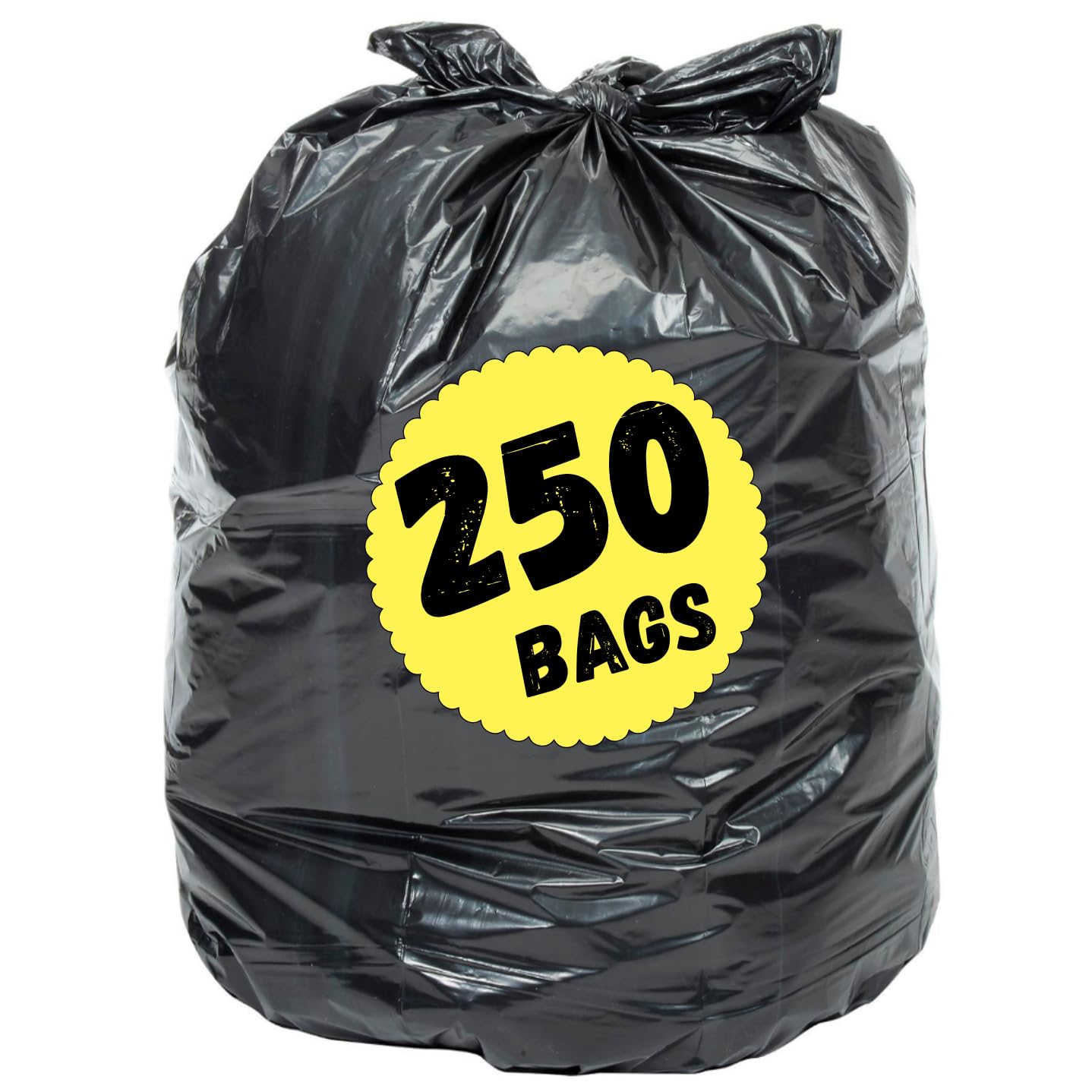 33 Gallon Trash Bags (250 Count Bulk) - 21 Micron Black Garbage Bags for 30-33 Gallon Trash Cans | Medium Duty Kitchen, Office & Bathroom Waste Bin Liners | Tear Resistant & Odor Control