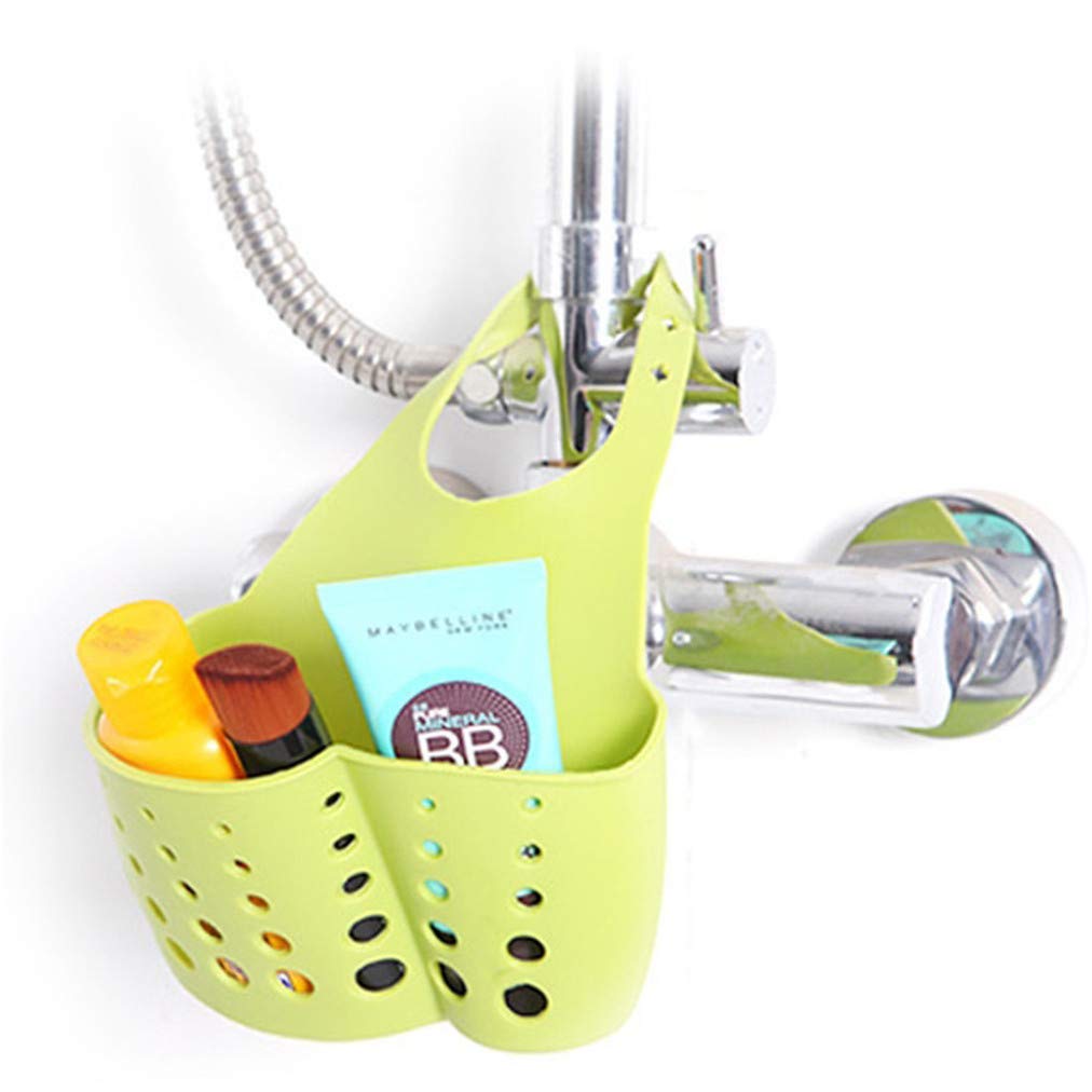 Sevenfly Adjustable Hanging Kitchen Sink Caddy - Plastic Sponge & Soap Holder with Drain Holes for Sanitary Drying (Green) - Perfect for Organizing Sinks, Dishes, and Cleaning Supplies in Modern Kitchens