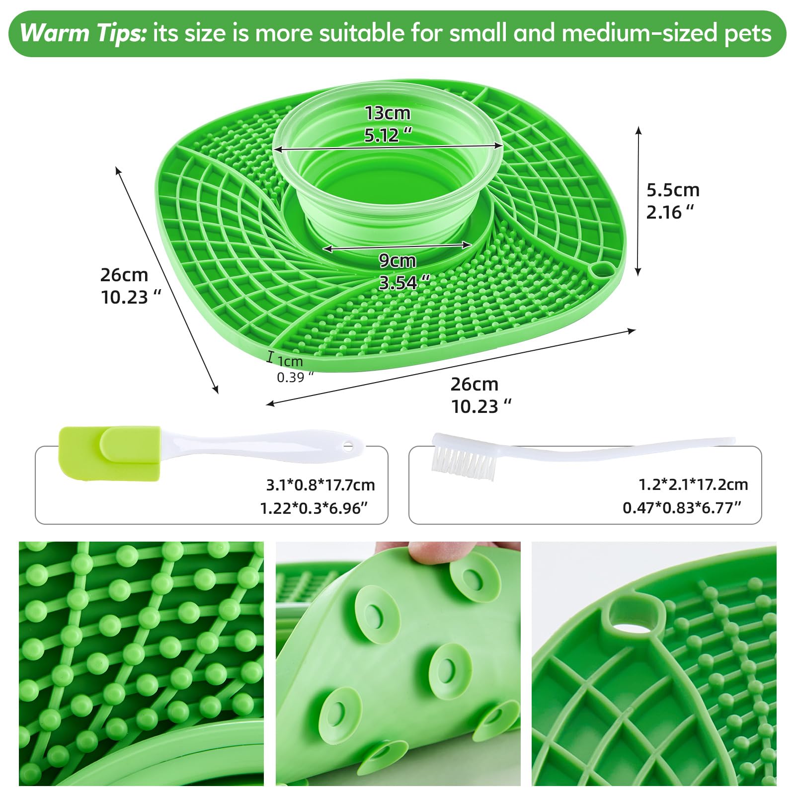 3-in-1 Slow Feeder Licking Mat for Dogs & Cats - Anxiety Relief Lick Pad with Suction Cups, Foldable Water Bowl for Healthy Eating | Perfect for Bathing, Grooming, Training & Mealtime Enrichment (Green)