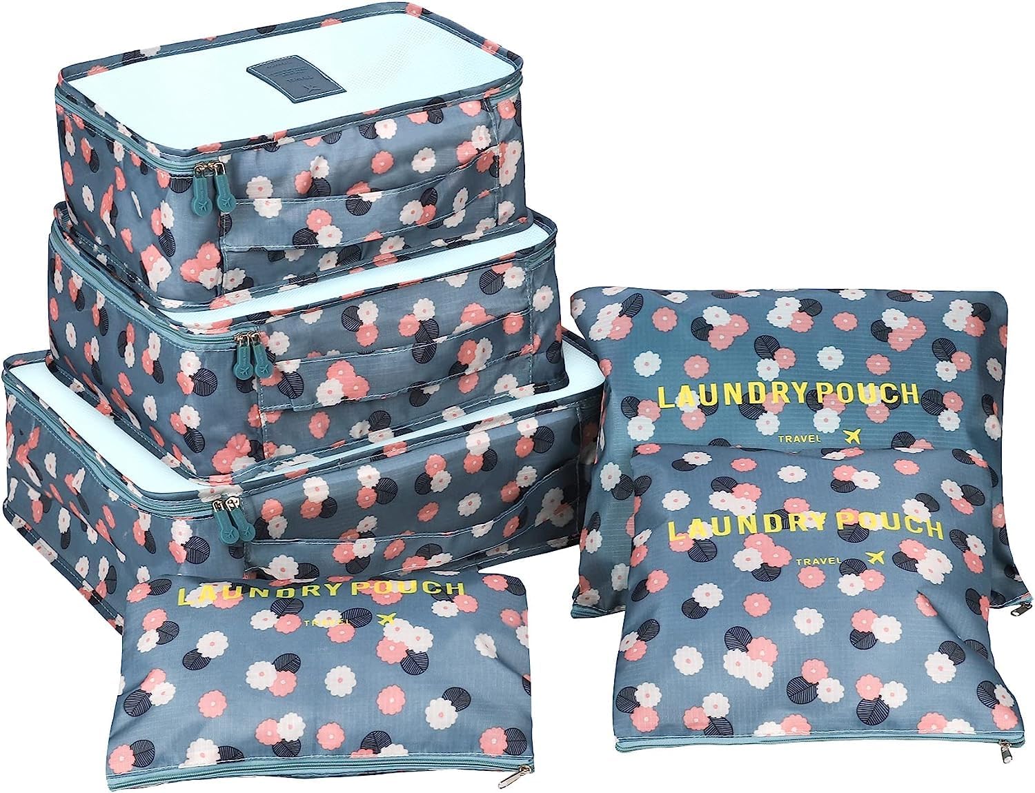 BESTOTTAM Travel Organizer Set - Packing Cubes for Clothes, Toiletry Bag & Travel Essentials | Lightweight Luggage Organizers for Women | Perfect for Vacation, Business Trips & Weekend Getaways (Blue Floral)