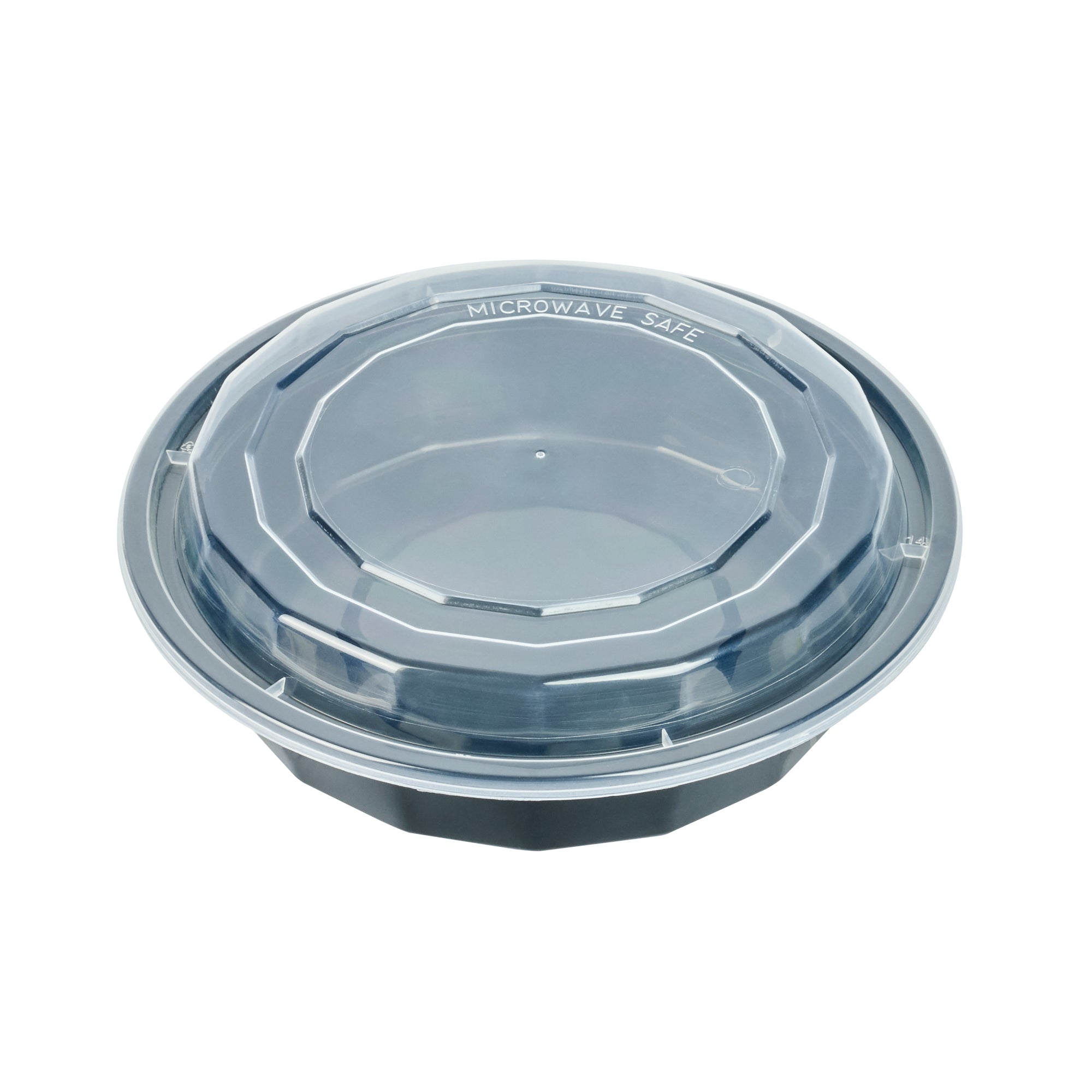 24 oz Round Black Plastic Food Storage Containers with Clear Lids - 100 Pack, Microwave Safe To-Go Boxes (7.25