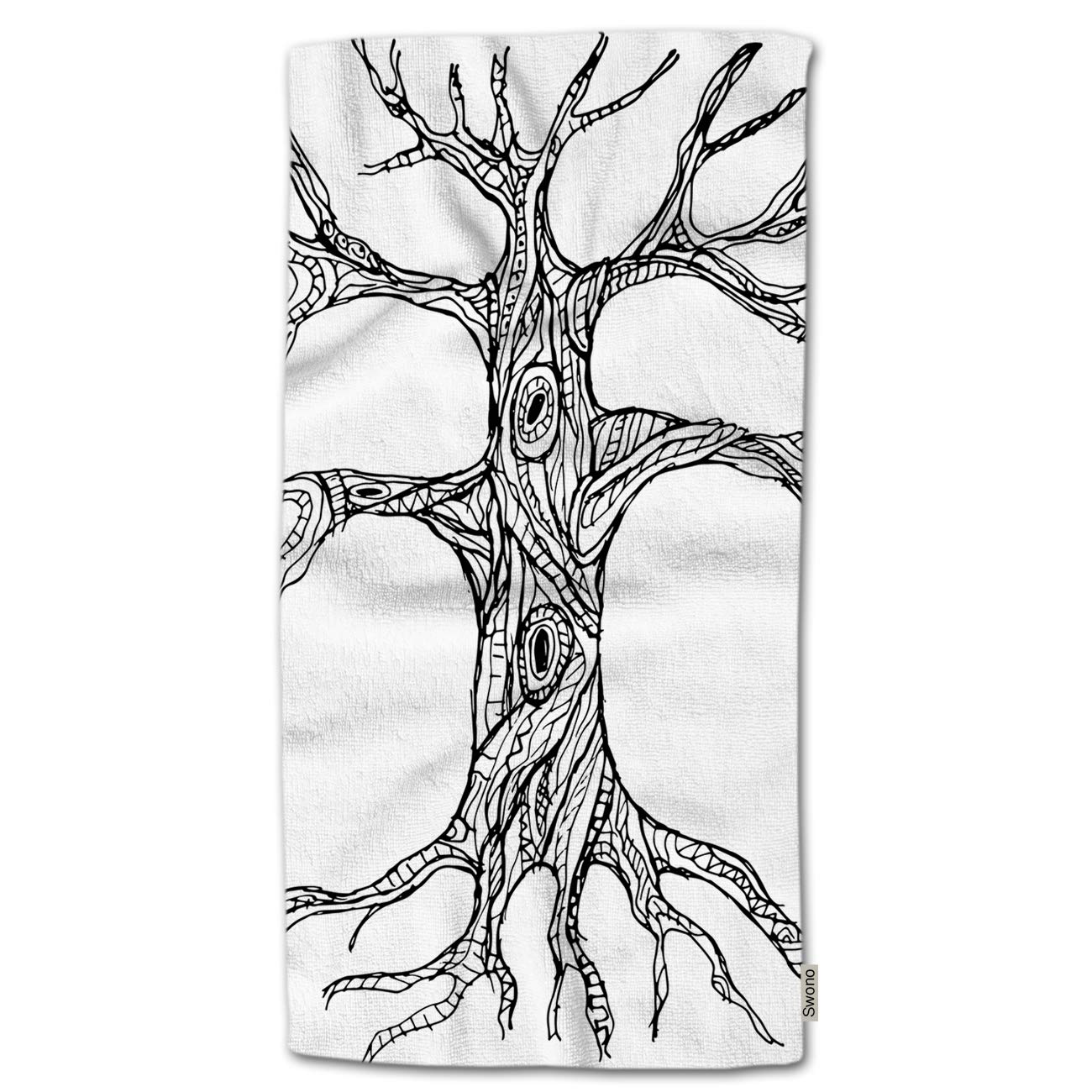 Swono Ornate Bare Tree Trunk with Roots Hand Towel - Soft Polyester Bath Towel for Home, Bathroom, Kitchen, Gym & Spa (30x15 Inches) - Perfect for Face, Hands & Hotel Use with Elegant White Background Design
