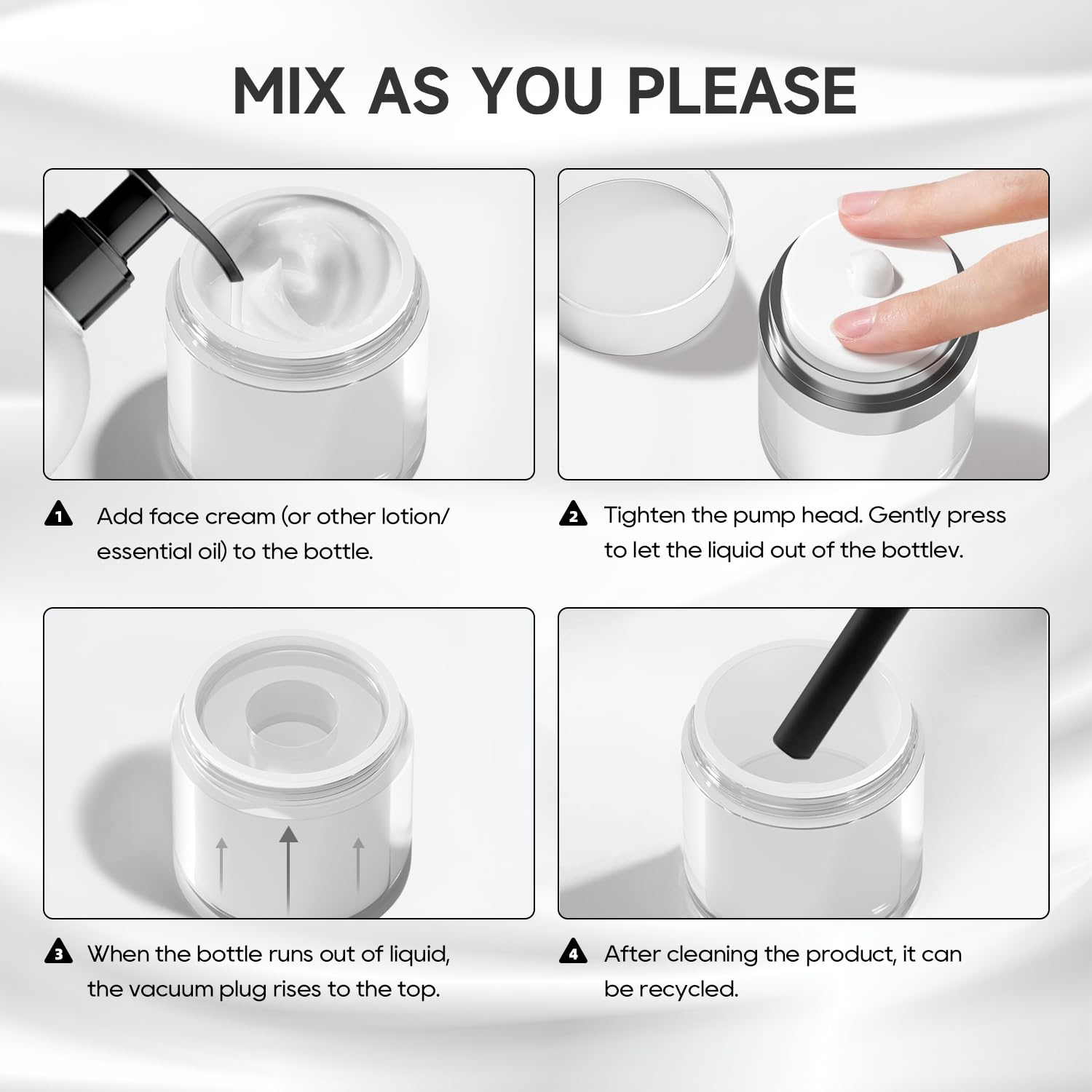 Morfone 1.0 oz Airless Pump Jars - Leak-Proof Moisturizer Dispenser for Cream, Lotion & Gels | Travel-Friendly Cosmetic Containers | Perfect for Skincare, Toiletries & Thick Moisturizers (White)