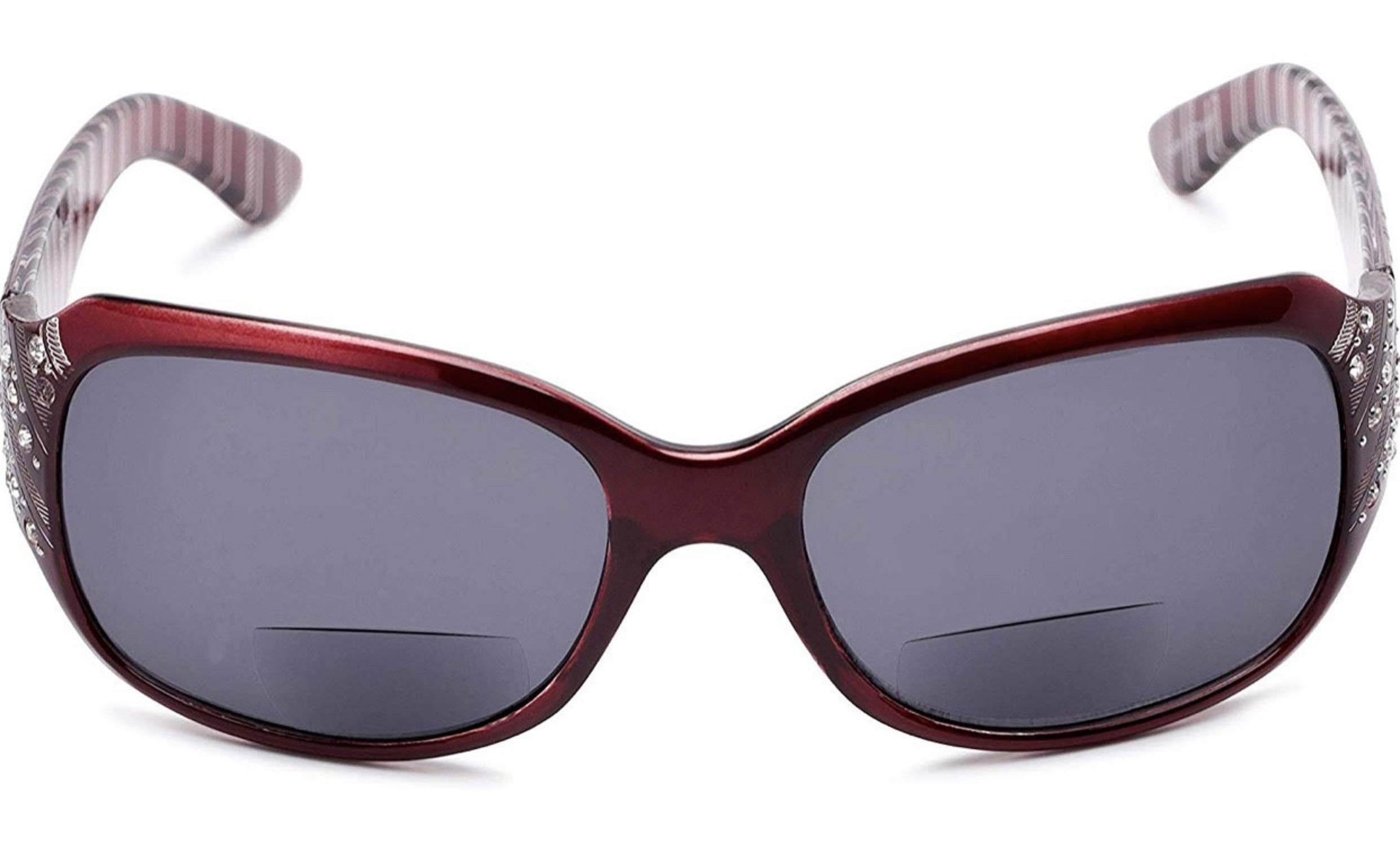 Stylish Bifocal Reading Sunglasses for Women - Fashionable Rhinestone Accented Tinted Readers with +1.25 Magnification (Red) - Perfect for Outdoor Reading, Driving, and Fashion Accessories